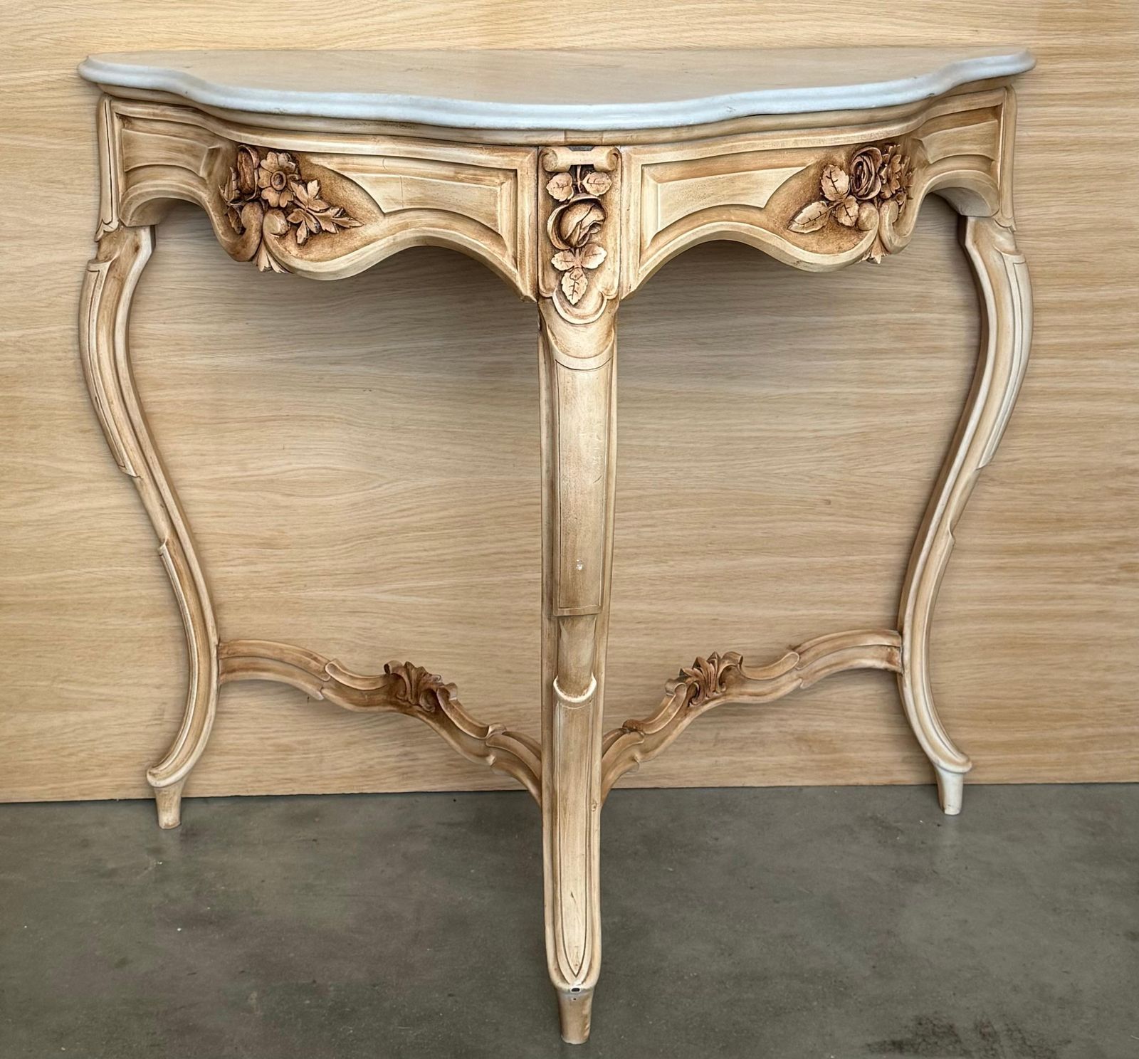 Antique Marble Topped Antique White Cream Carved Console Table photo 2041.0