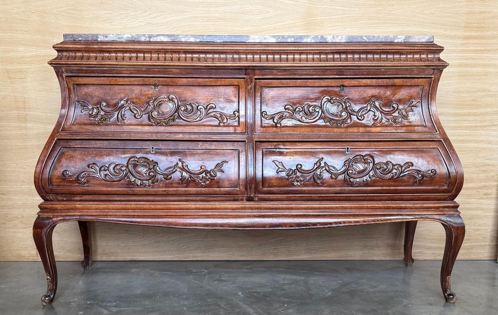 19th Century French Provincial Louis XV Carved Walnut Bombe Double Commode photo furniture