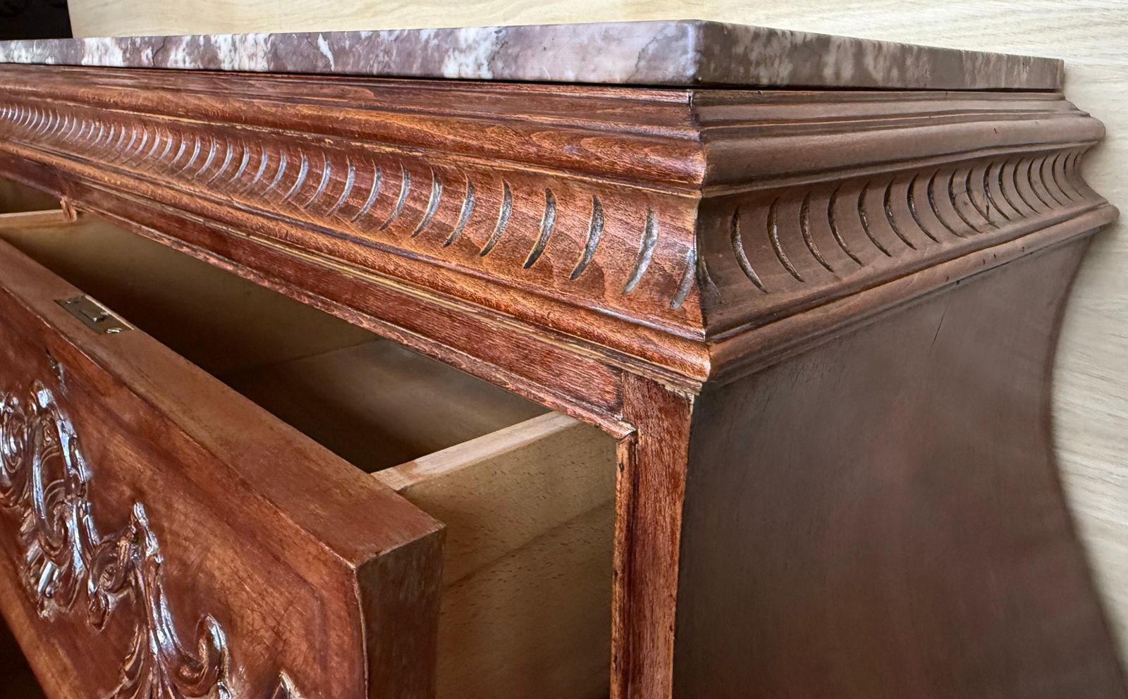 19th Century French Provincial Louis XV Carved Walnut Bombe Double Commode photo vintage