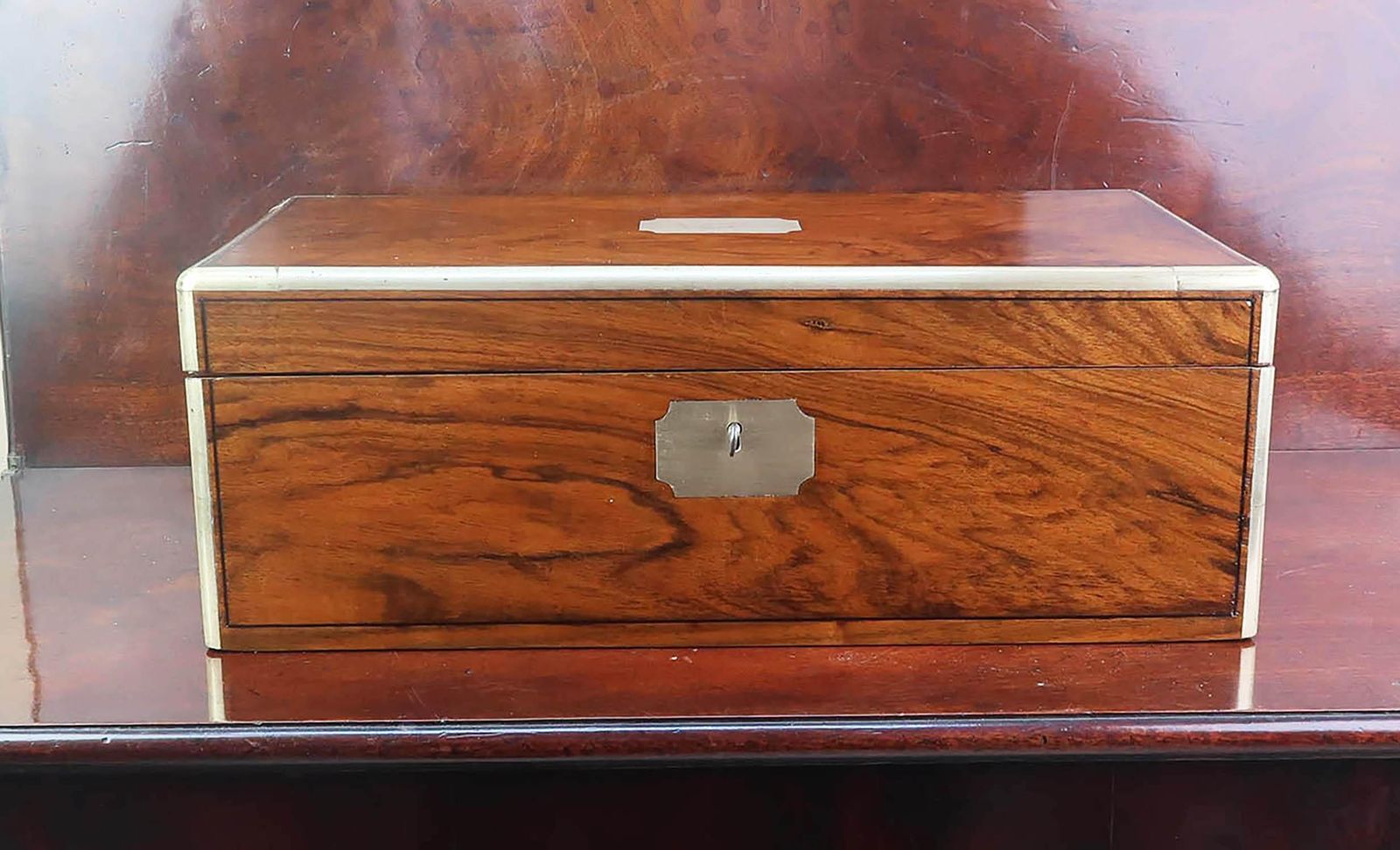 Large Antique Campaign Burr Walnut Writing Box. English. Dated 1871 photo Home Decor