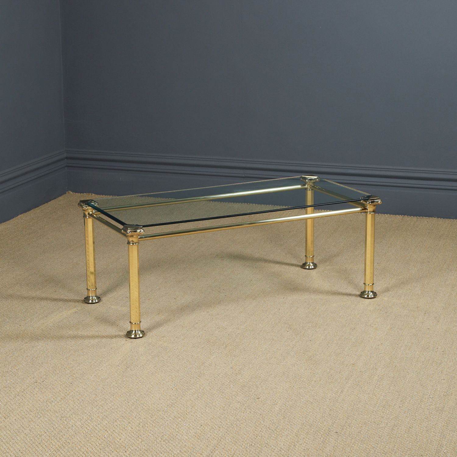 English Georgian Style Brass & Glass Occasional Rectangular Coffee Table(circa 1970)