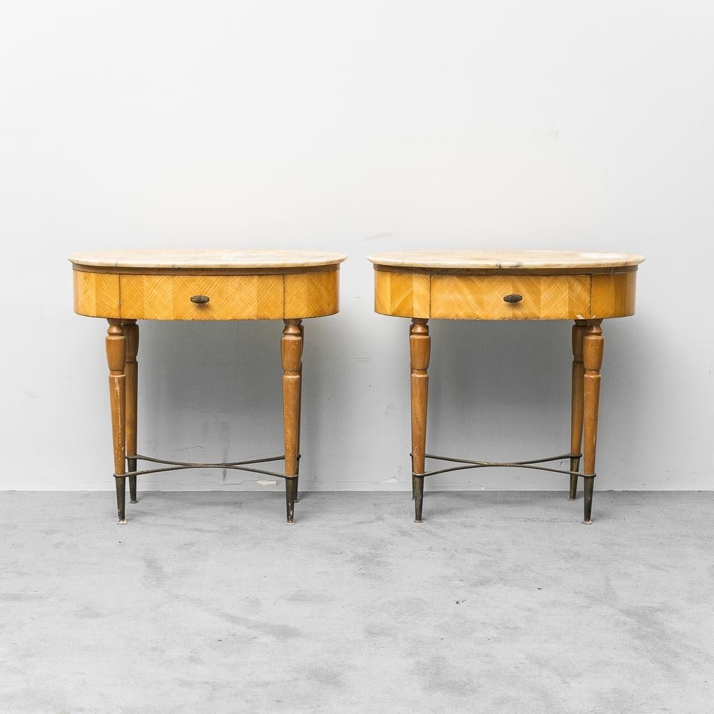 Pair Of Bedside Tables With Marble Top, 1950s Vintage, Modern Antiques photo for sale