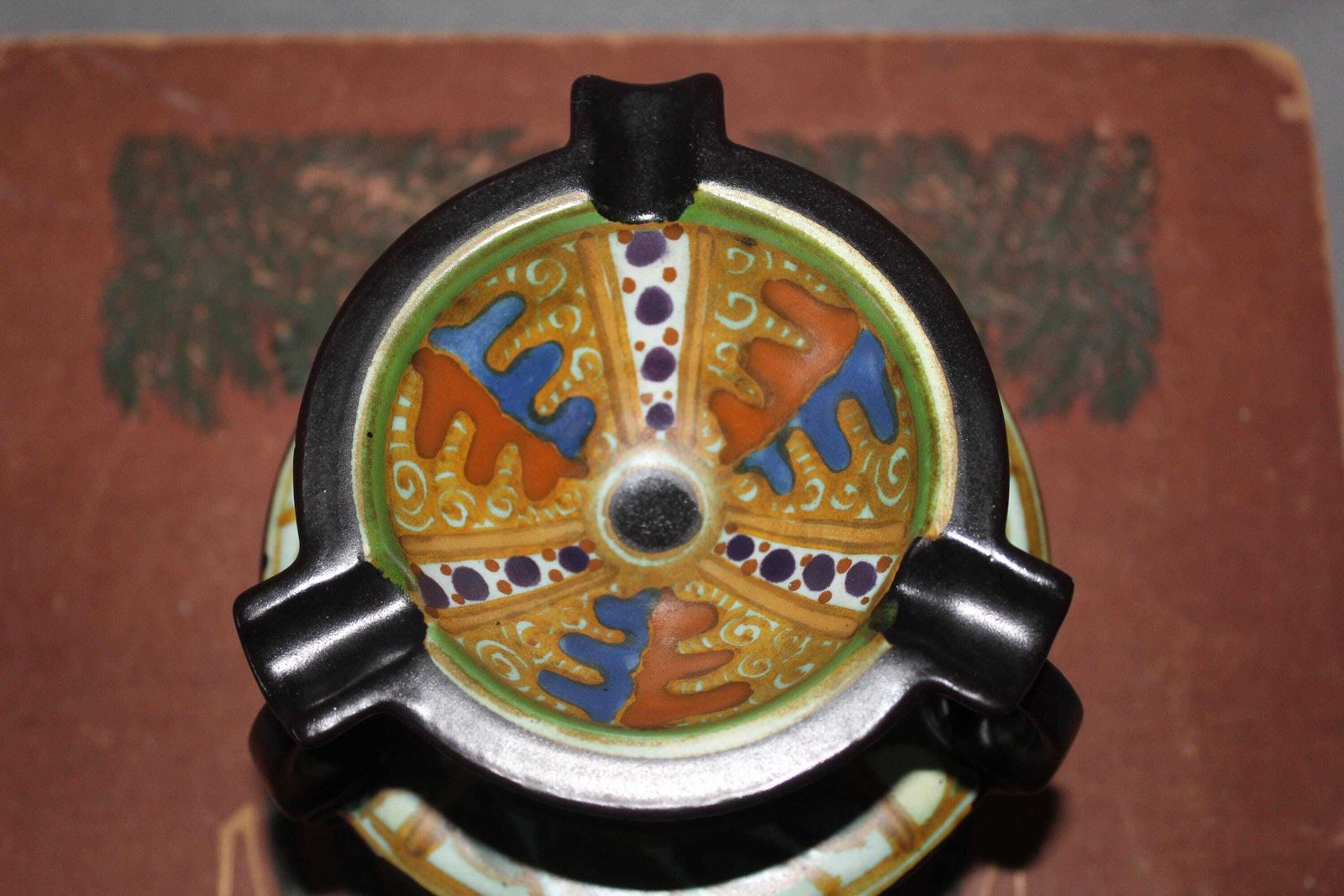 Rare Antique Art Deco Circa 1920s Gouda Arnheim Holland Art Pottery Tiered Ashtray Bowl, Dutch Signed Roma, Hand Painted photo Home Decor