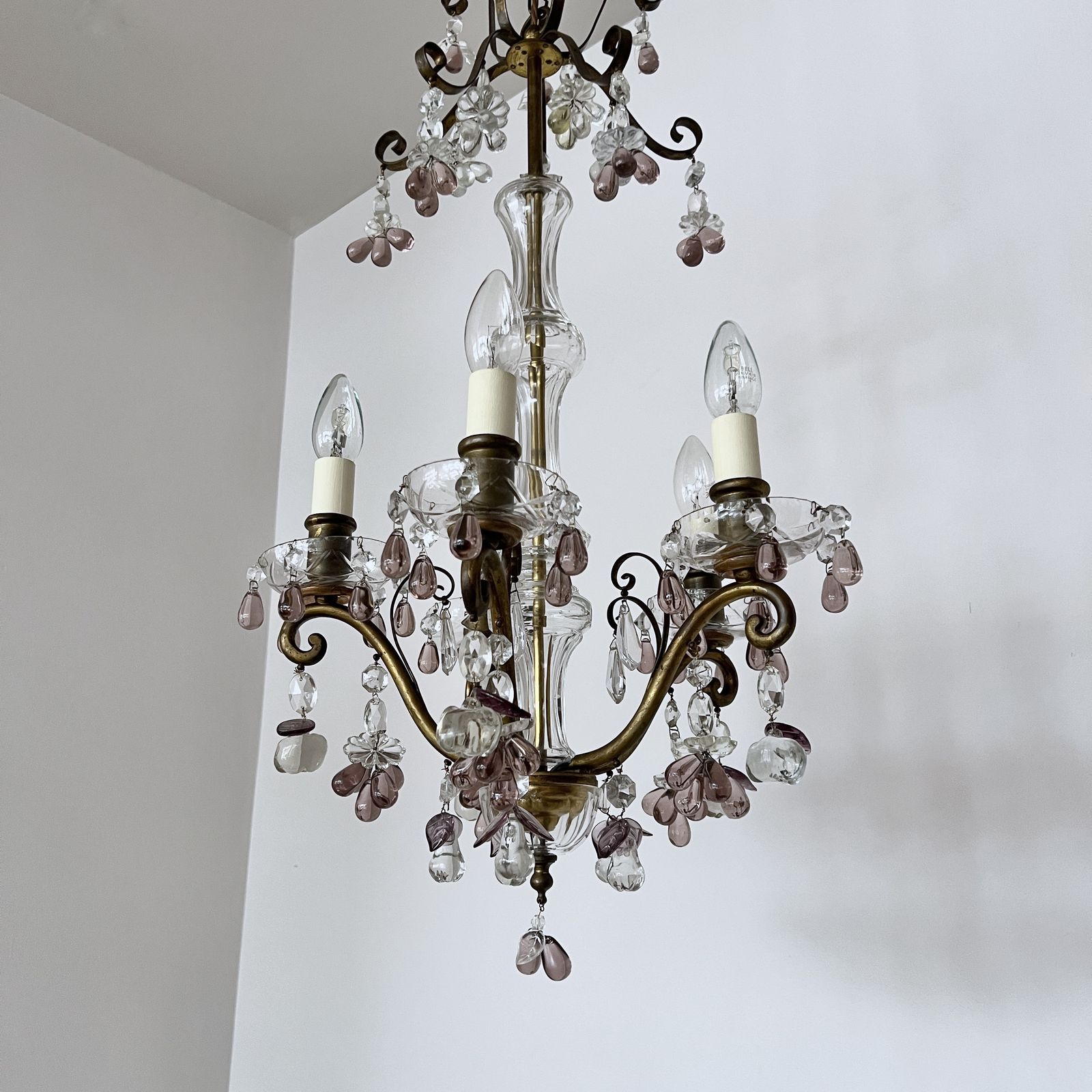 Decorative French Glass Chandelier With Unique Amethyst Crystal Drops photo 1295.0