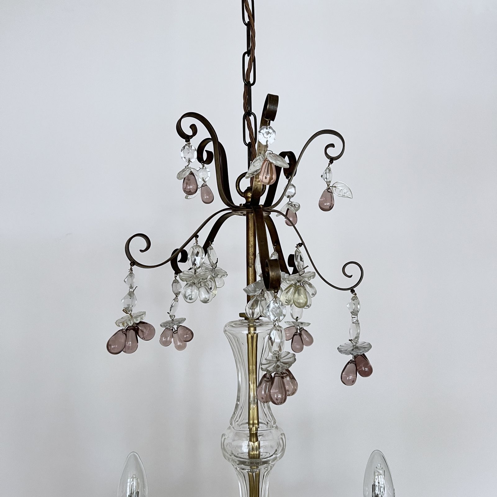 Decorative French Glass Chandelier With Unique Amethyst Crystal Drops photo vintage