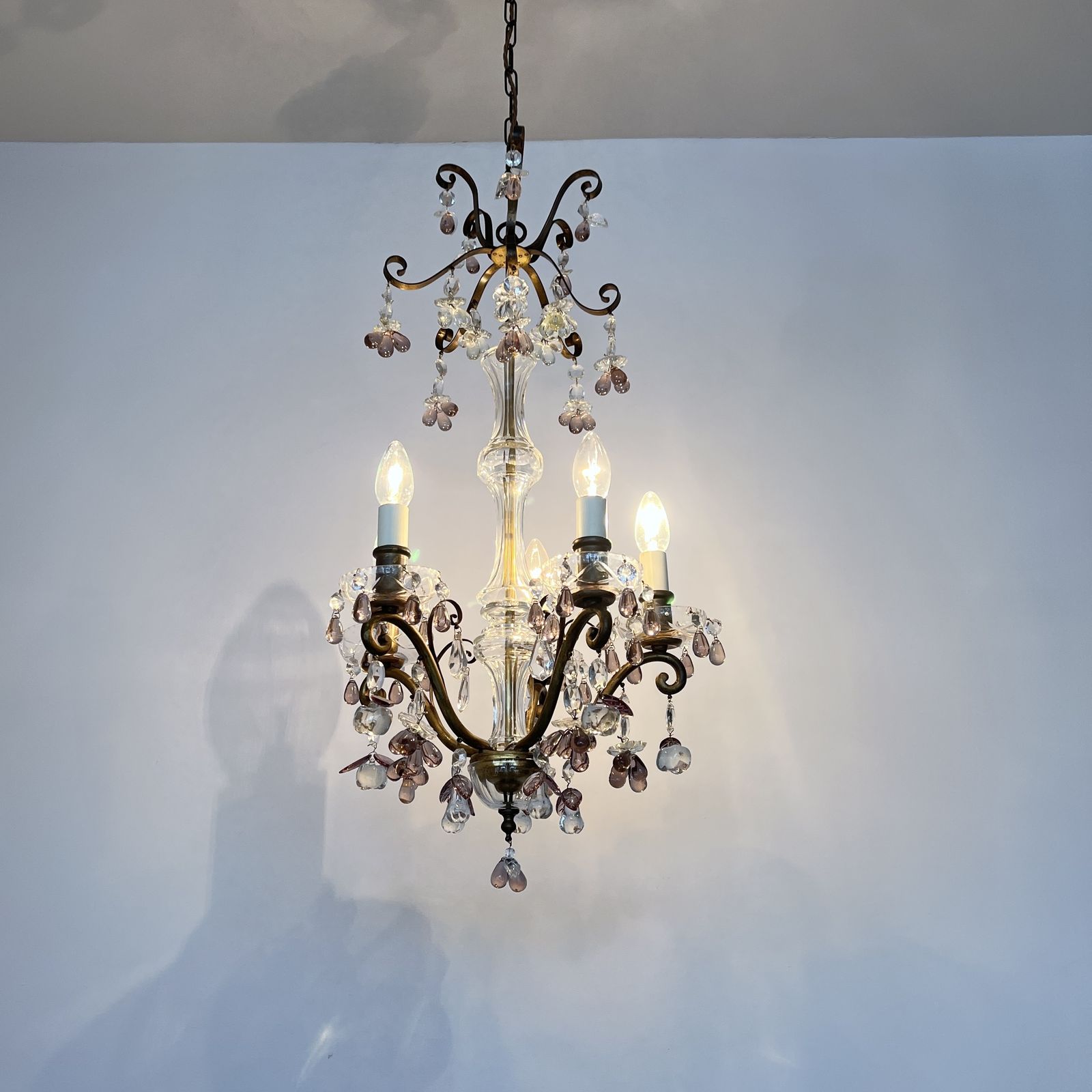 photo for sale Decorative French Glass Chandelier With Unique Amethyst Crystal Drops