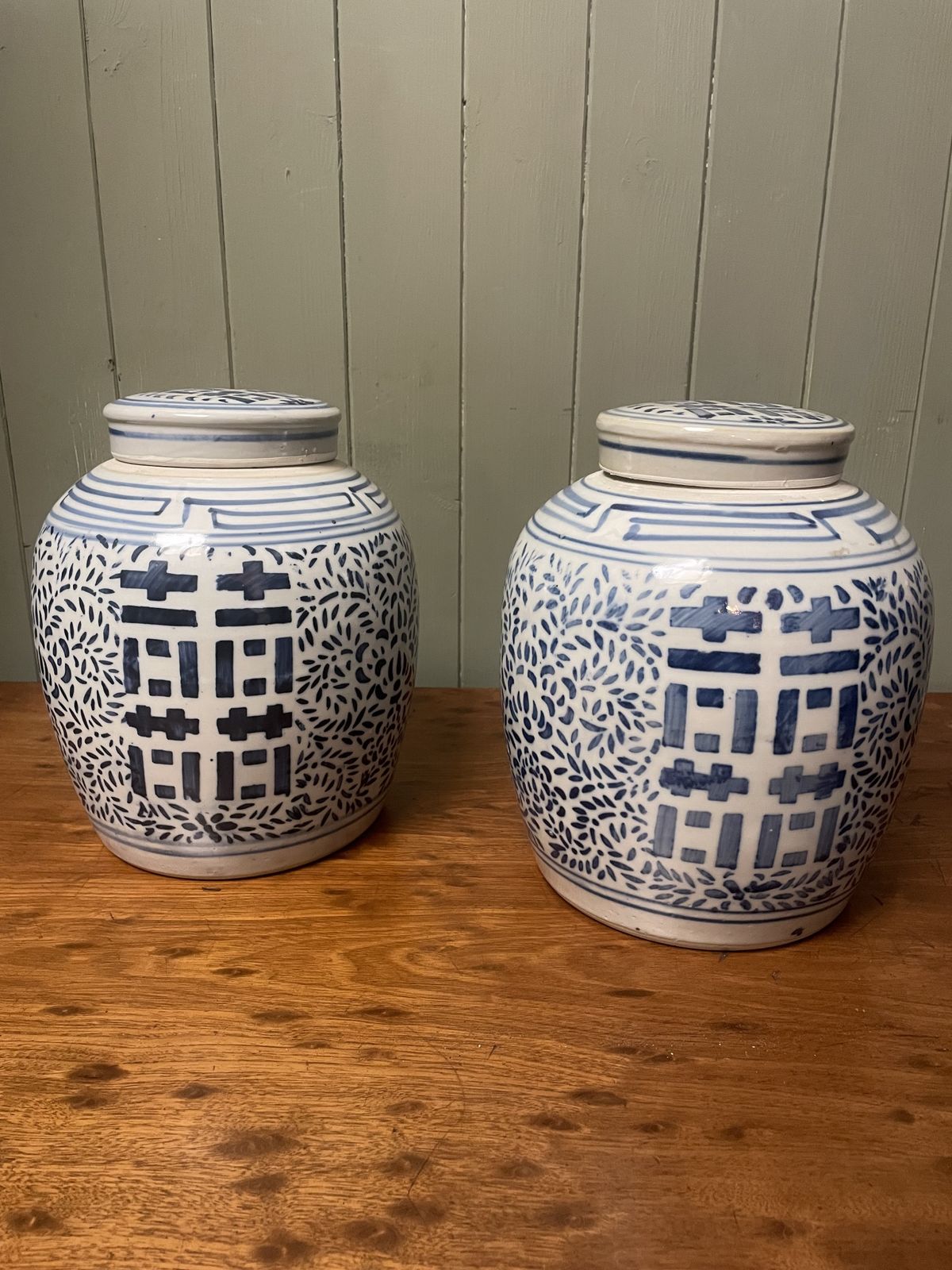 19th Century Pair Of Chinese Double Happiness Ginger Jars Qing Period