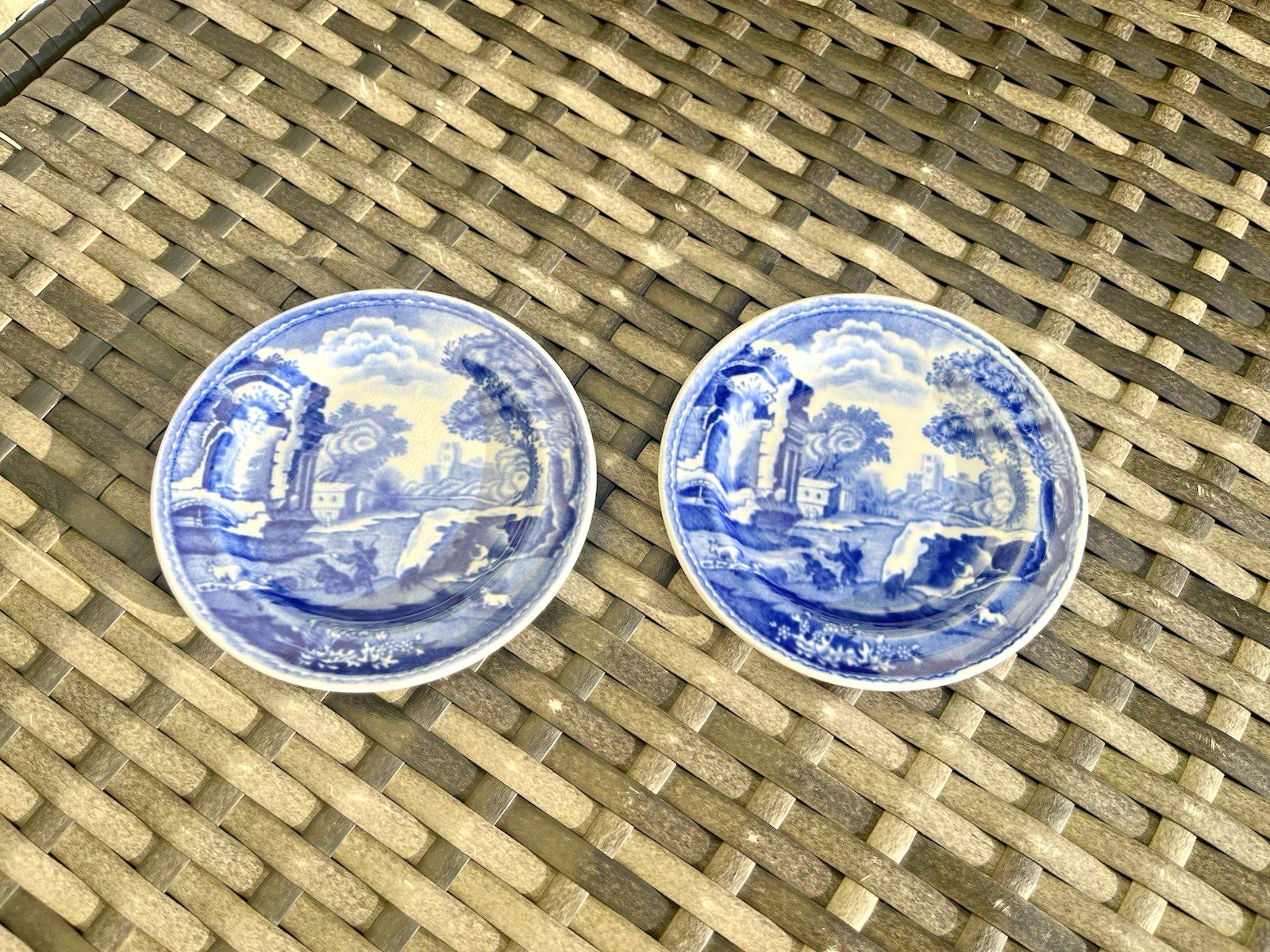 2 Rare Size Antique Copeland Spode Italian Pattern 4.25" Biscuit Plates Mini photo vinterior