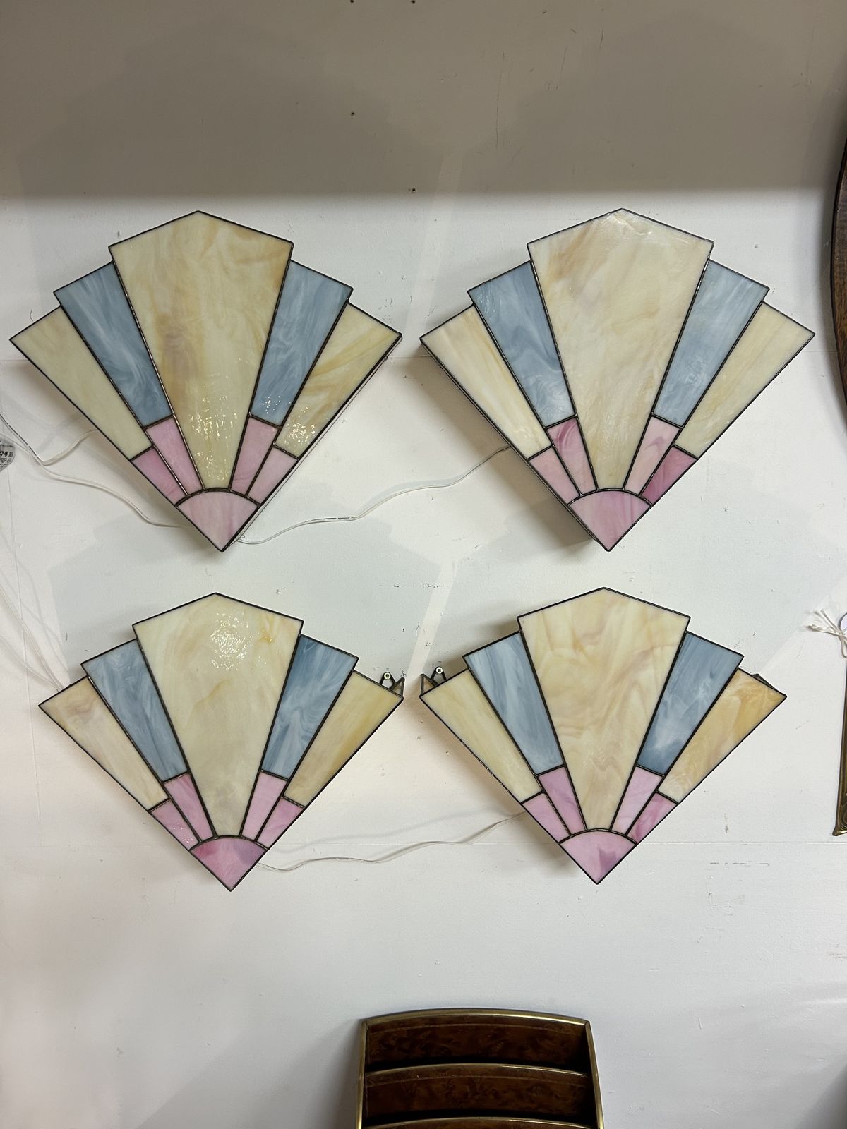 4 X Art Deco Stained Glass Wall Light Covers photo for sale