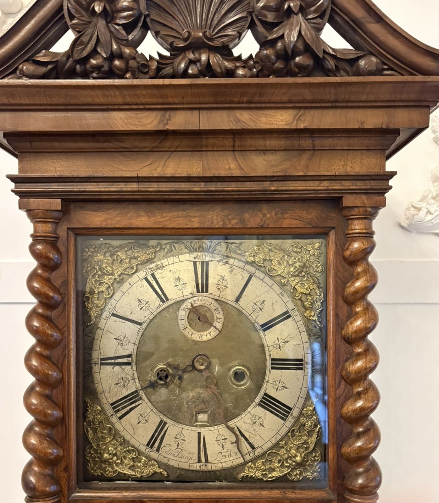 photo furniture Antique 17th Century English Burr Walnut Longcase Clock By Edin Burgis Of London