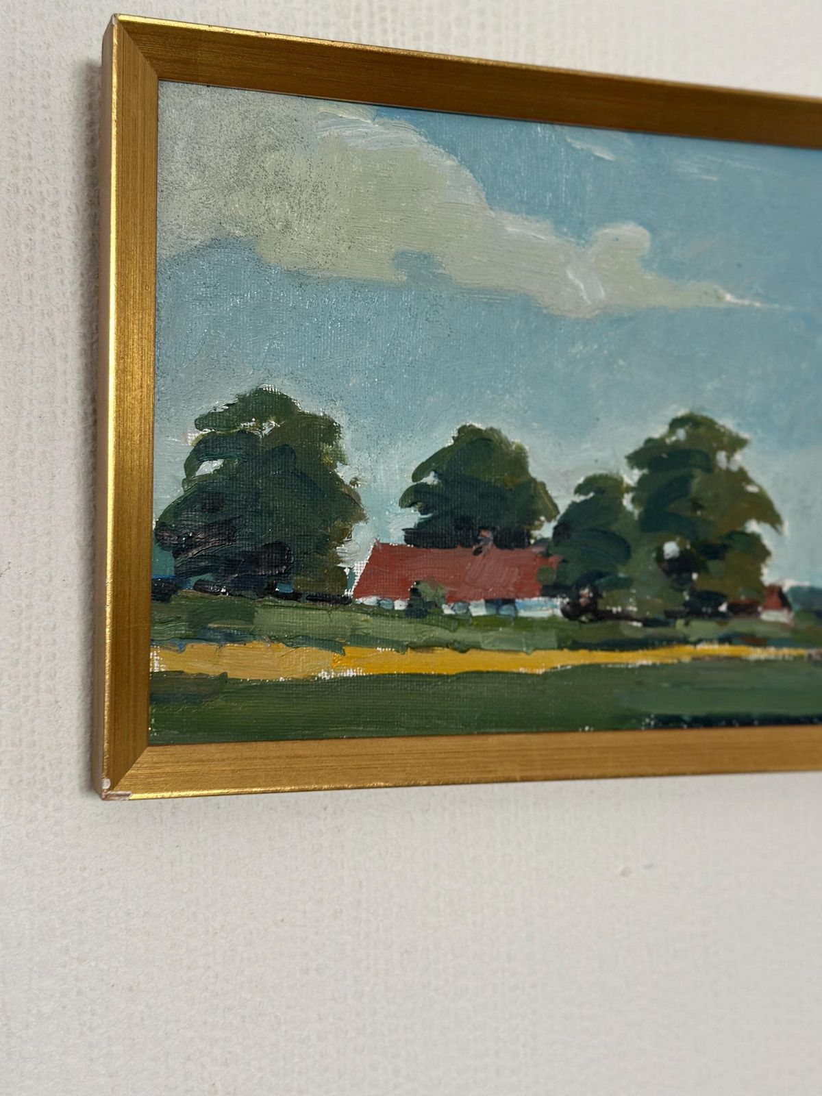 Original Swedish Oil On Canvas – “Landscape With Farms” By Schörström – Vintage & Framed – 22 × 42 Cm (8.7" × 16.5") photo Art