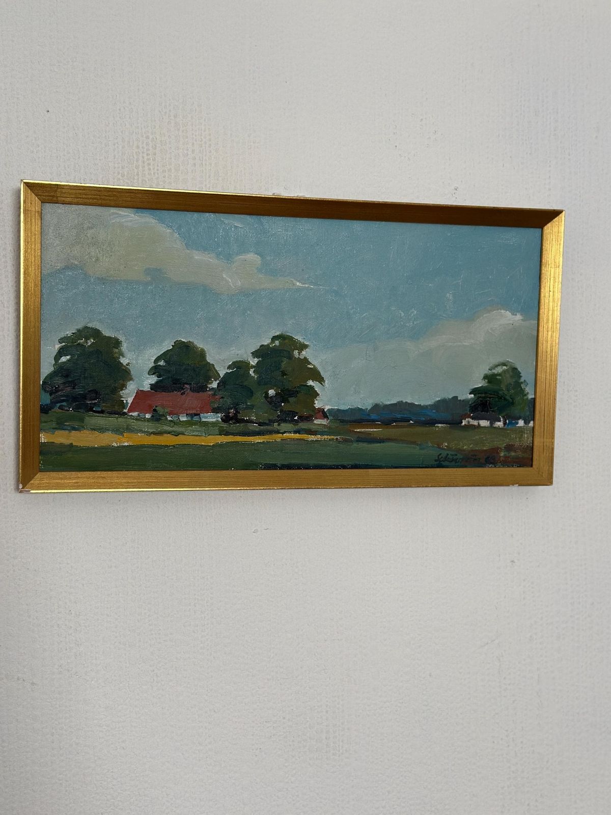 Original Swedish Oil On Canvas – “Landscape With Farms” By Schörström – Vintage & Framed – 22 × 42 Cm (8.7" × 16.5") photo buy