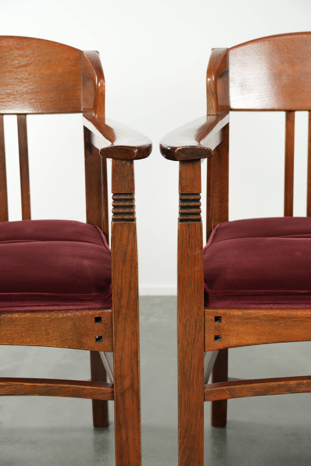 Furniture Set Of Two Art Nouveau/Jugendstil Design Schuitema Dining Chairs With A Luxurious Red Fabric Upholstery photo