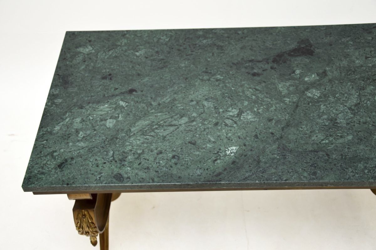 Antique French Brass Marble Top Coffee Table photo vinterior