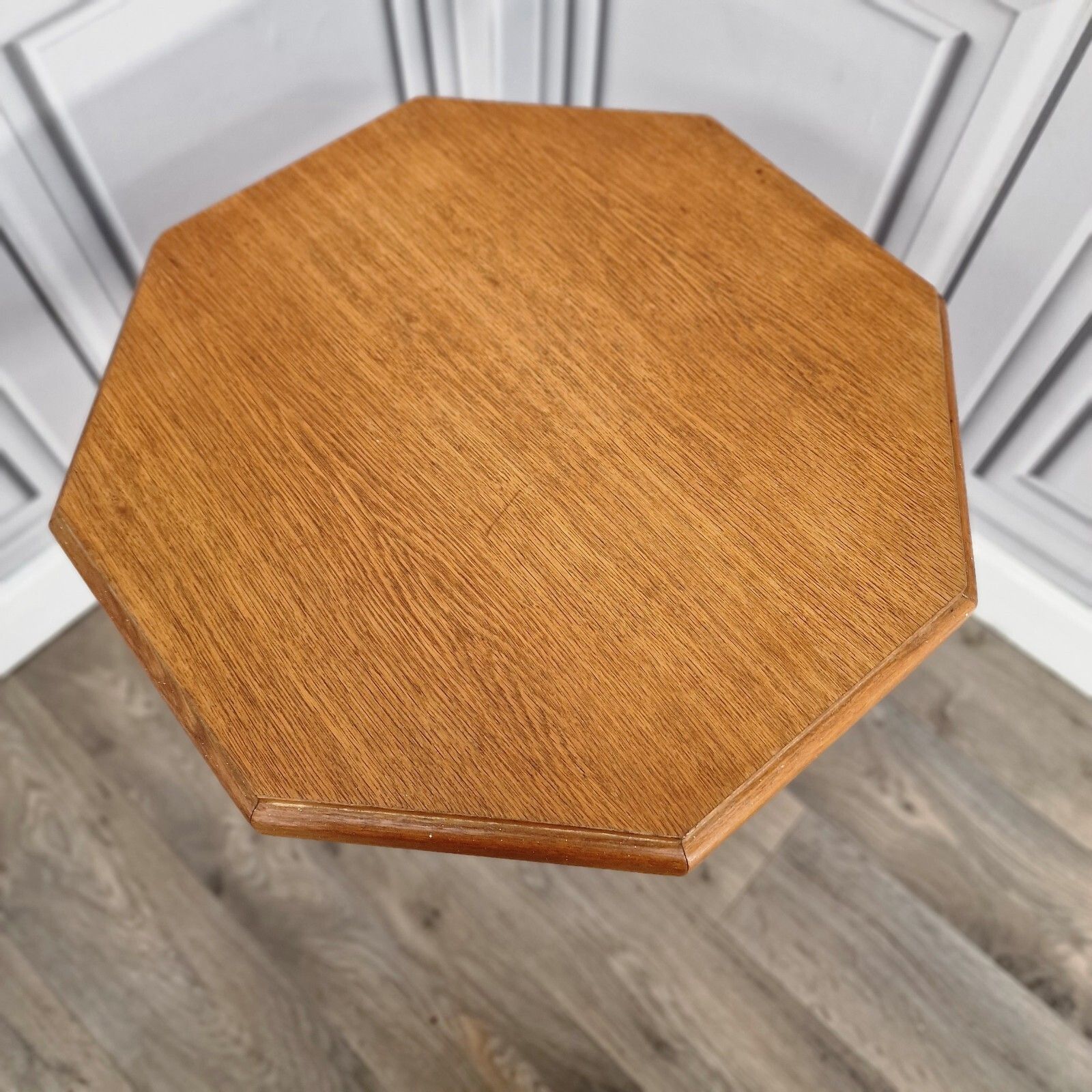 Vintage Wine Side Table Turned Pedestal Tripod Leg Plant Stand  Oak Wooden Top photo Furniture