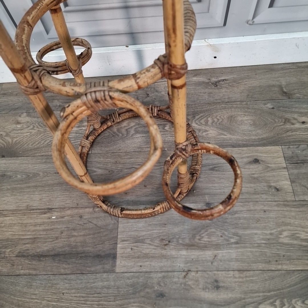 Vintage Plant Stand Rattan & Bamboo – Mid Century Circular Plant Holder Retro photo vintage
