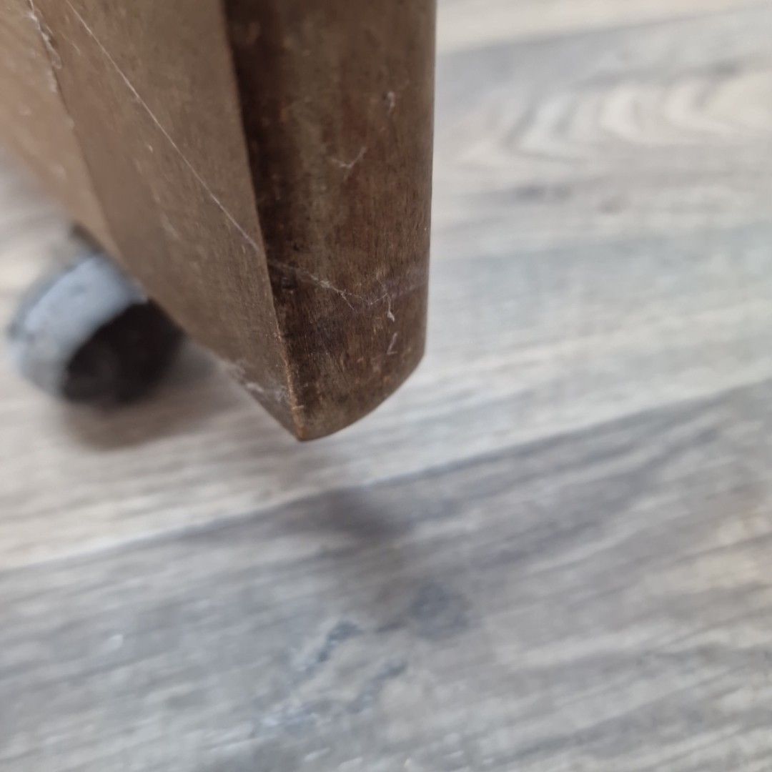 photo for sale Vintage Glass Side Table Mid Century Modern – Wooden Retro Coffee On Castors