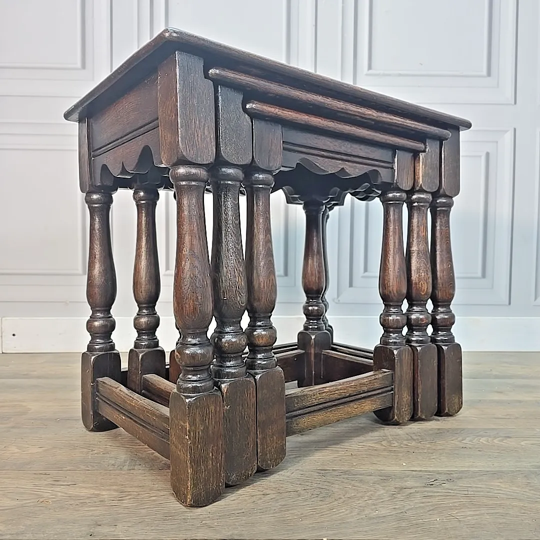 Vintage Nest Of Tables Solid Oak Side Wooden Occasional Cc41 Utility Wartime