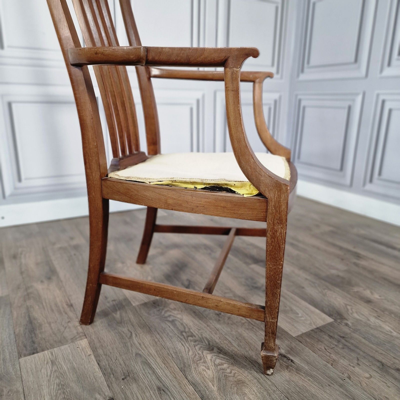 120.0 Antique Wooden Edwardian Chair Ornate Elbow Carver Armchair Fireside Lounge Desk photo