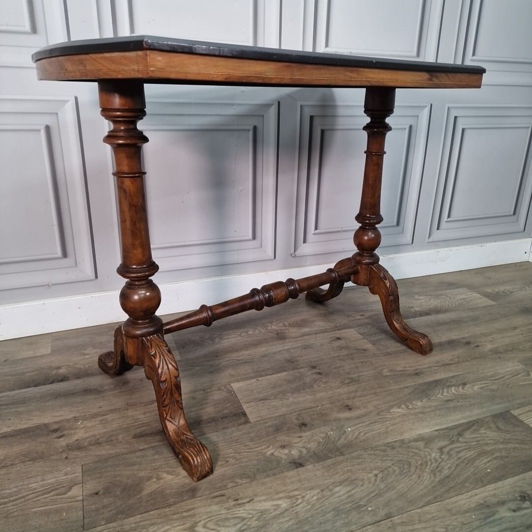 Antique Victorian Console Table Wooden Inlaid Turned Stretcher Library Writing photo for sale