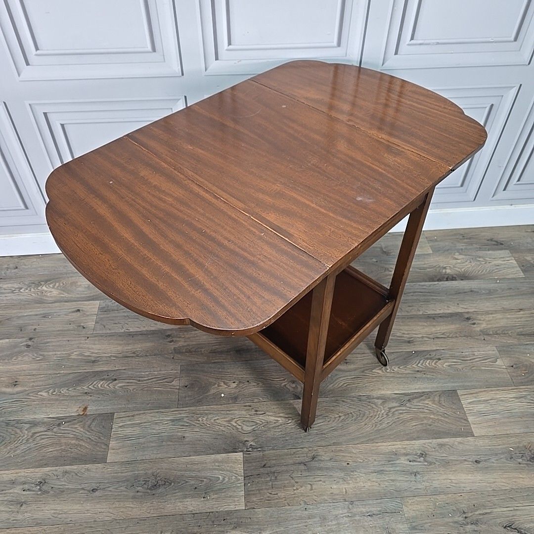 Vintage Drinks Cocktail Trolley Drop Leaf Table Tea Mid Century Wooden 2 Tier photo furniture
