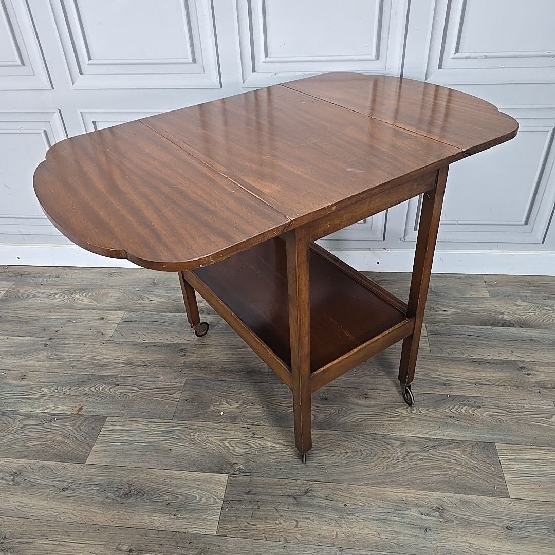 Vintage Drinks Cocktail Trolley Drop Leaf Table Tea Mid Century Wooden 2 Tier photo for sale