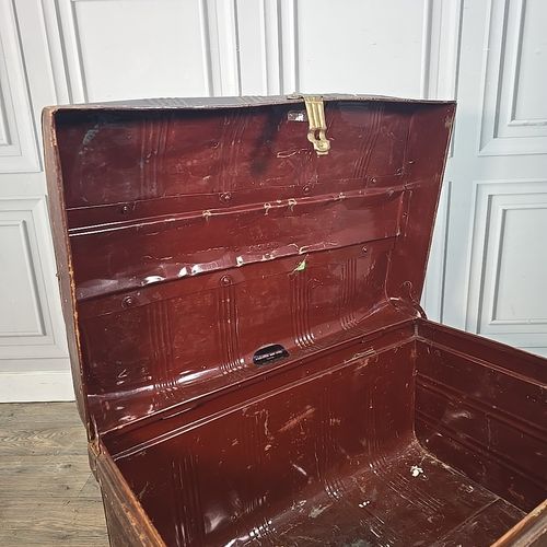 photo buy Vintage Metal Steamer Trunk Blanket Box Storage Chest Coffee Table Case Retro