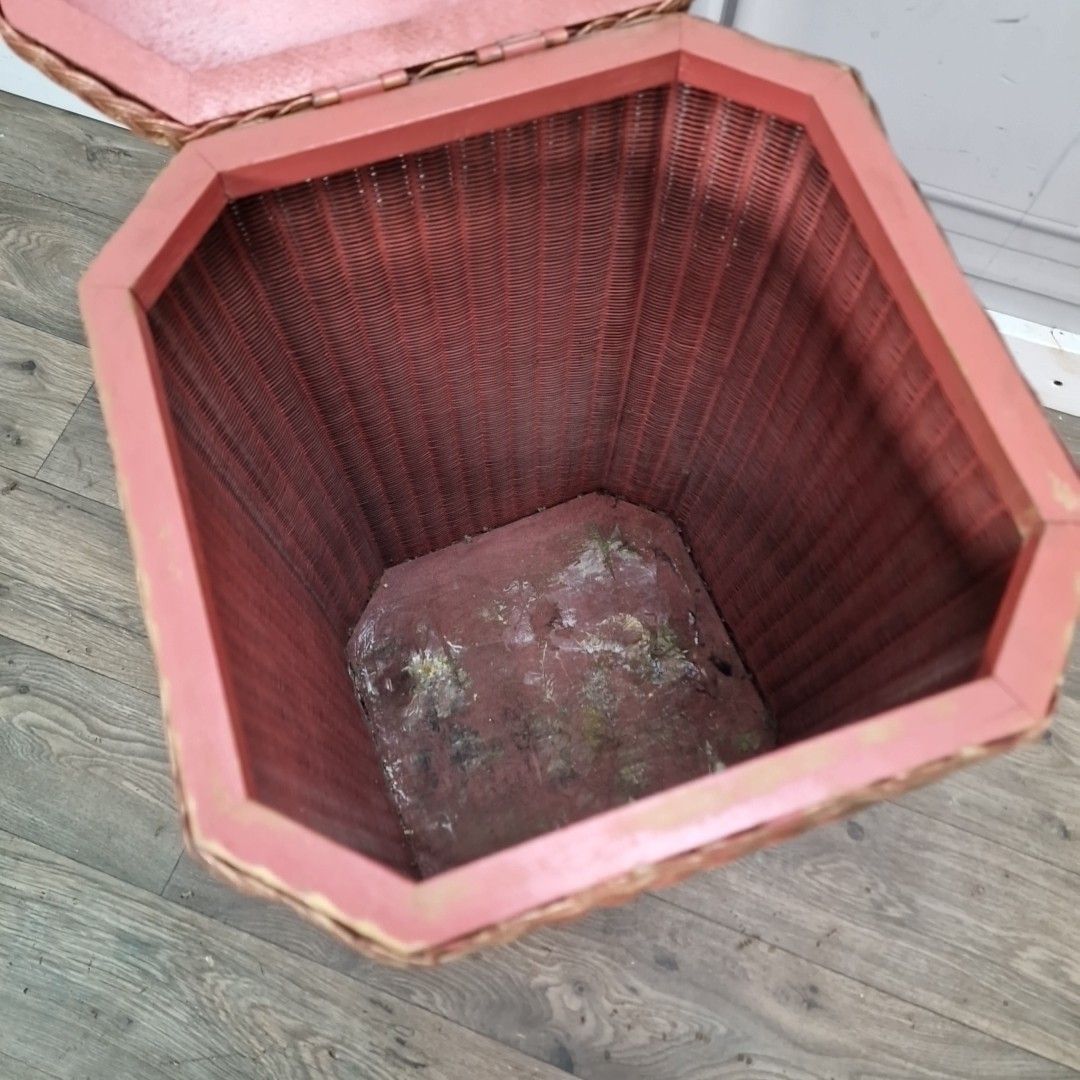 Vintage Laundry Basket  Lloyd Loom – Pink Woven Fibre Linen Storage Box – Lusty photo 55.0