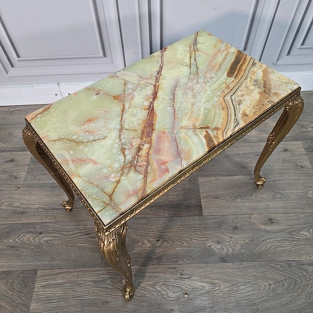 Vintage Brass & Onyx Table – Marble Top – French Louis Style Side Antique Retro photo for sale