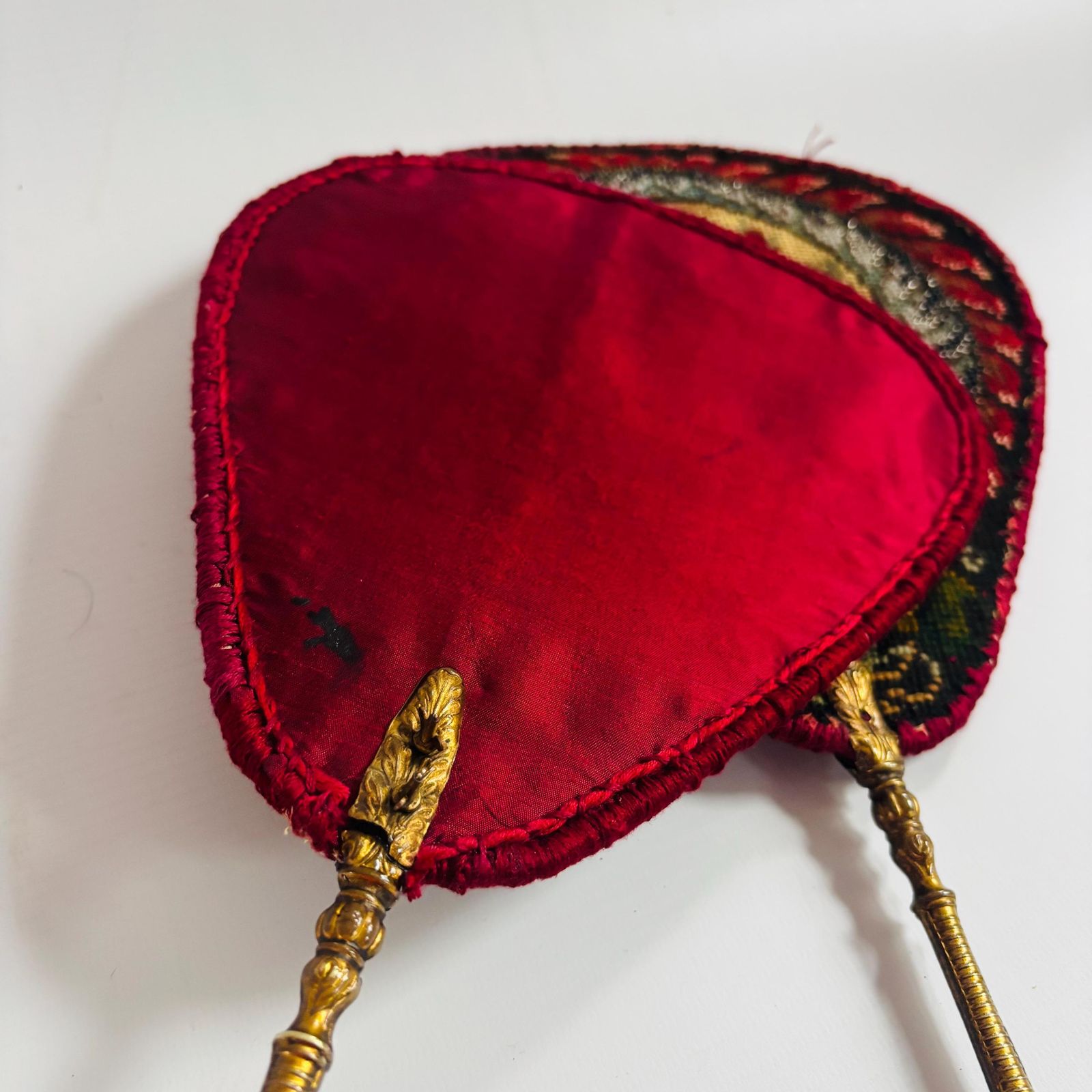 photo for sale Antique Needlepoint Fire Face Screens – Napoleonic Style 19th Century French Floral Medallions