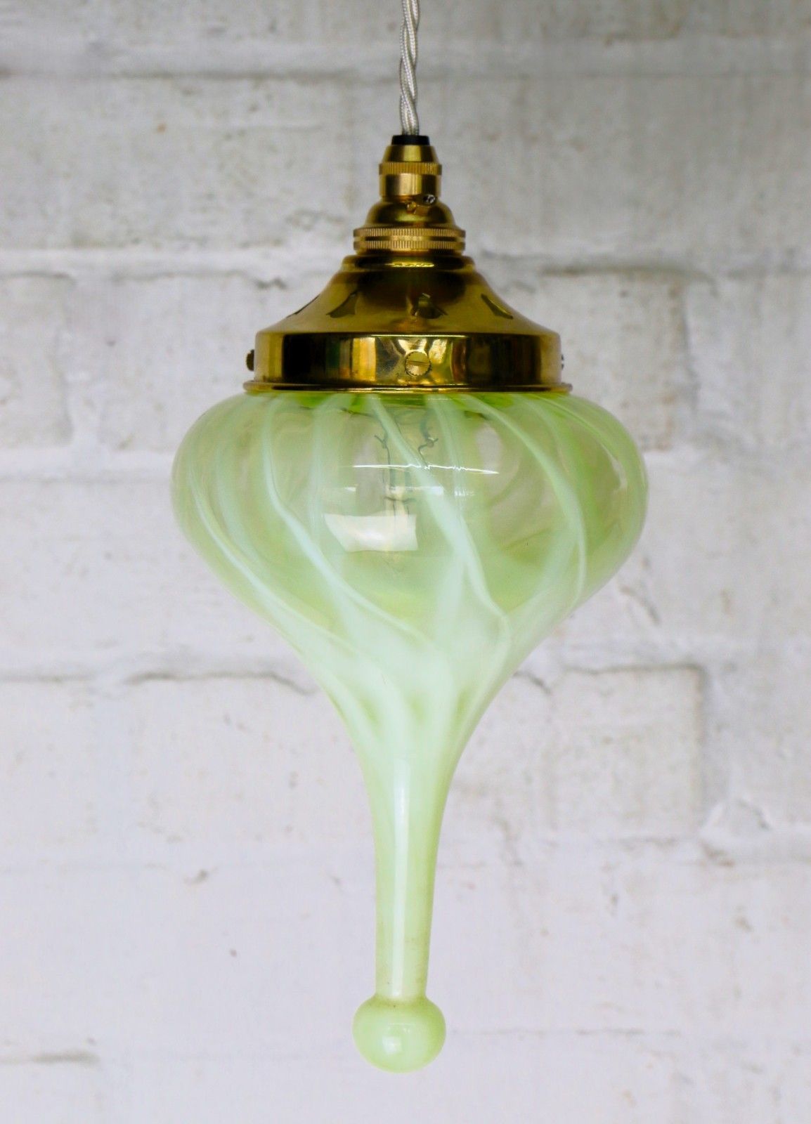 Ceiling Light Vaseline Glass Teardrop Lampshade Art Nouveau With New Fittings photo furniture