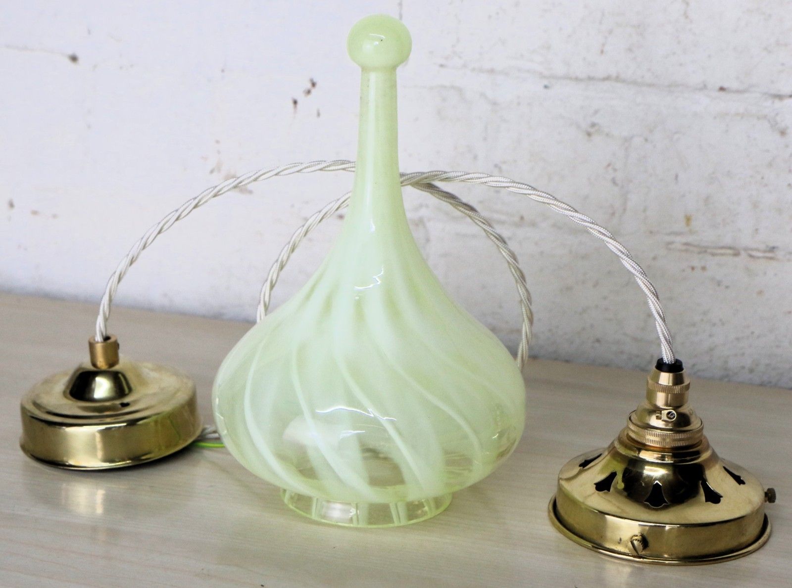 photo furniture Ceiling Light Vaseline Glass Teardrop Lampshade Art Nouveau With New Fittings