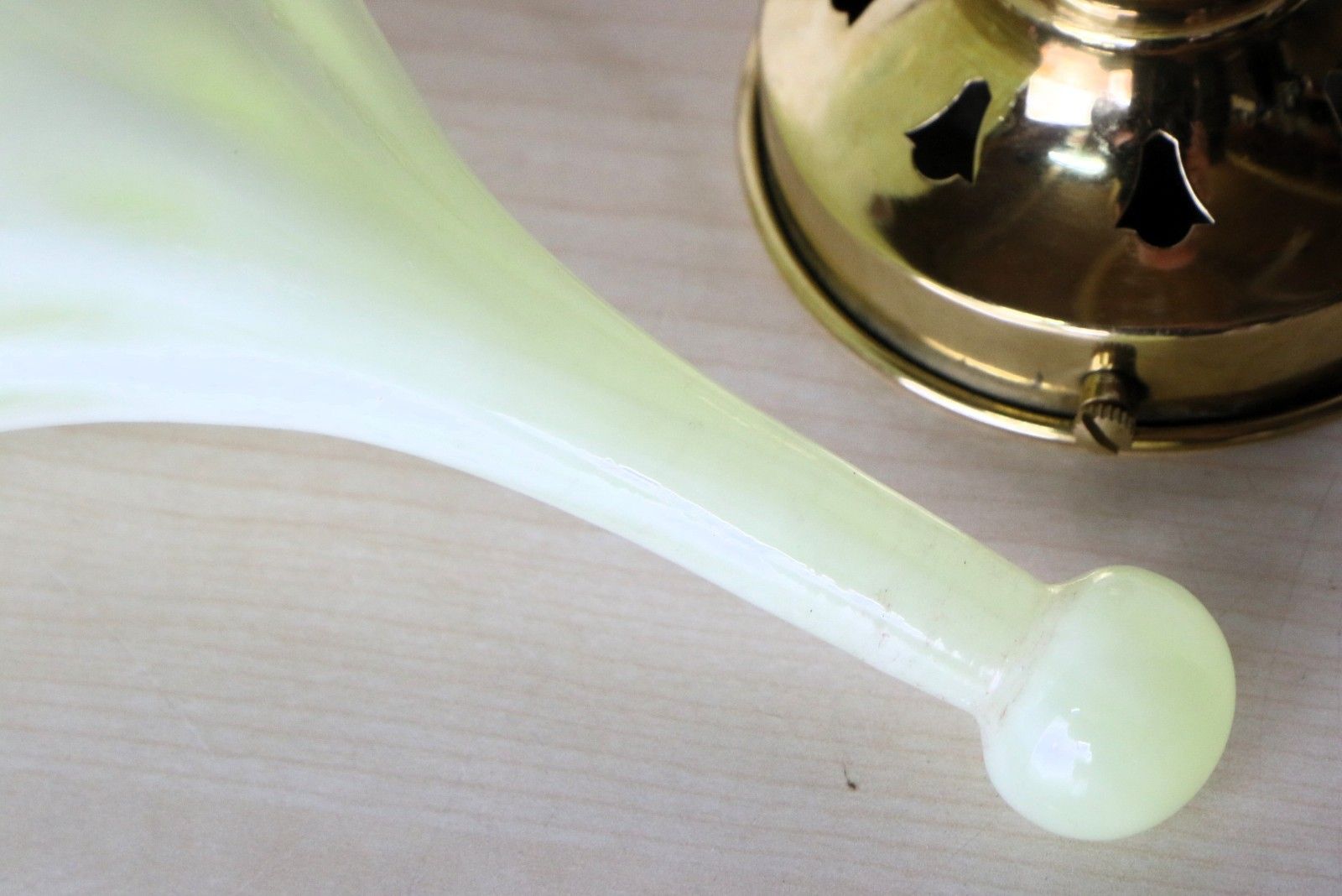 275.0 Ceiling Light Vaseline Glass Teardrop Lampshade Art Nouveau With New Fittings photo