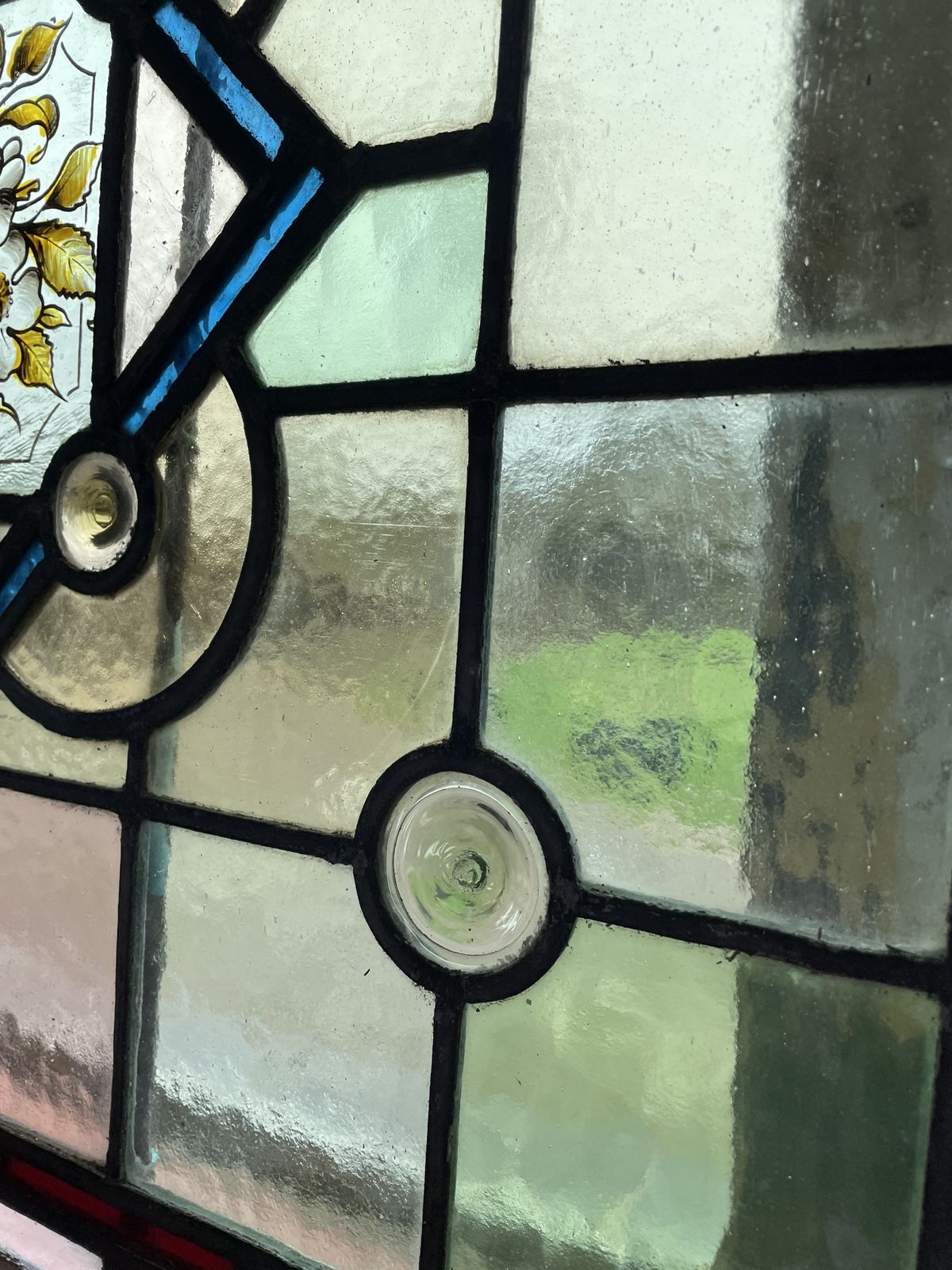 Pair Of Hand Painted Victorian Stained Glass Window Panels Forming An Arch     Pretty Floral Design. photo 720.0