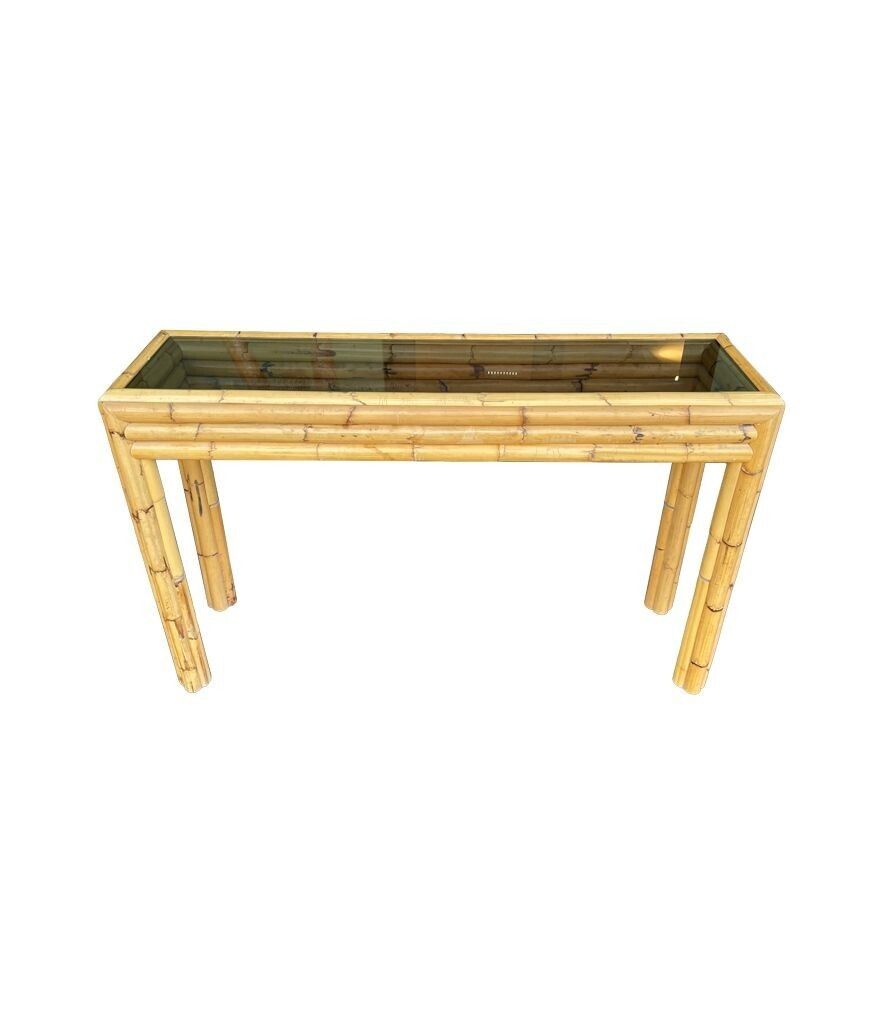 Copy   An Italian 1970s Bamboo Console With Smoked Glass Top Attributed To Vivai Del Sud
