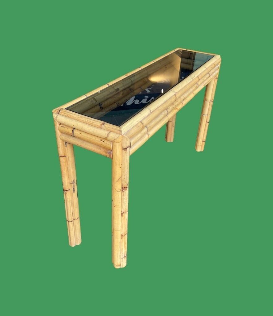 Copy   An Italian 1970s Bamboo Console With Smoked Glass Top Attributed To Vivai Del Sud photo furniture