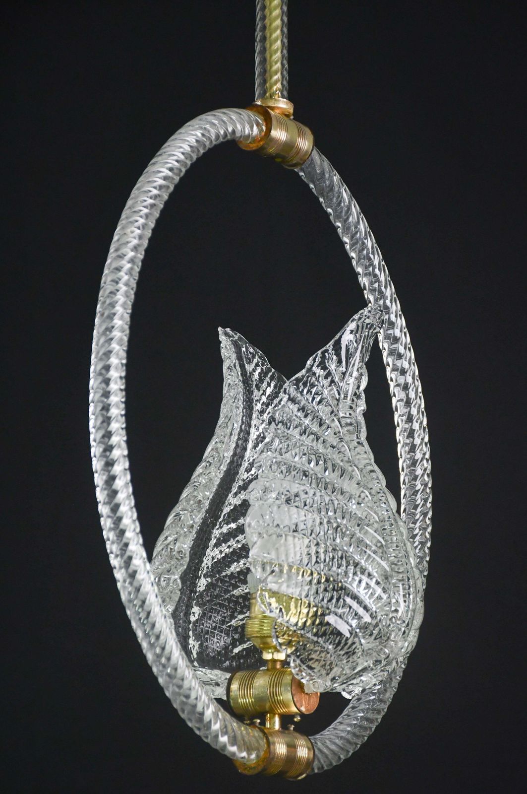 Charming Transparent Art Decò Barovier E Toso Pendant Light Murano Glass, 1940s photo vintage