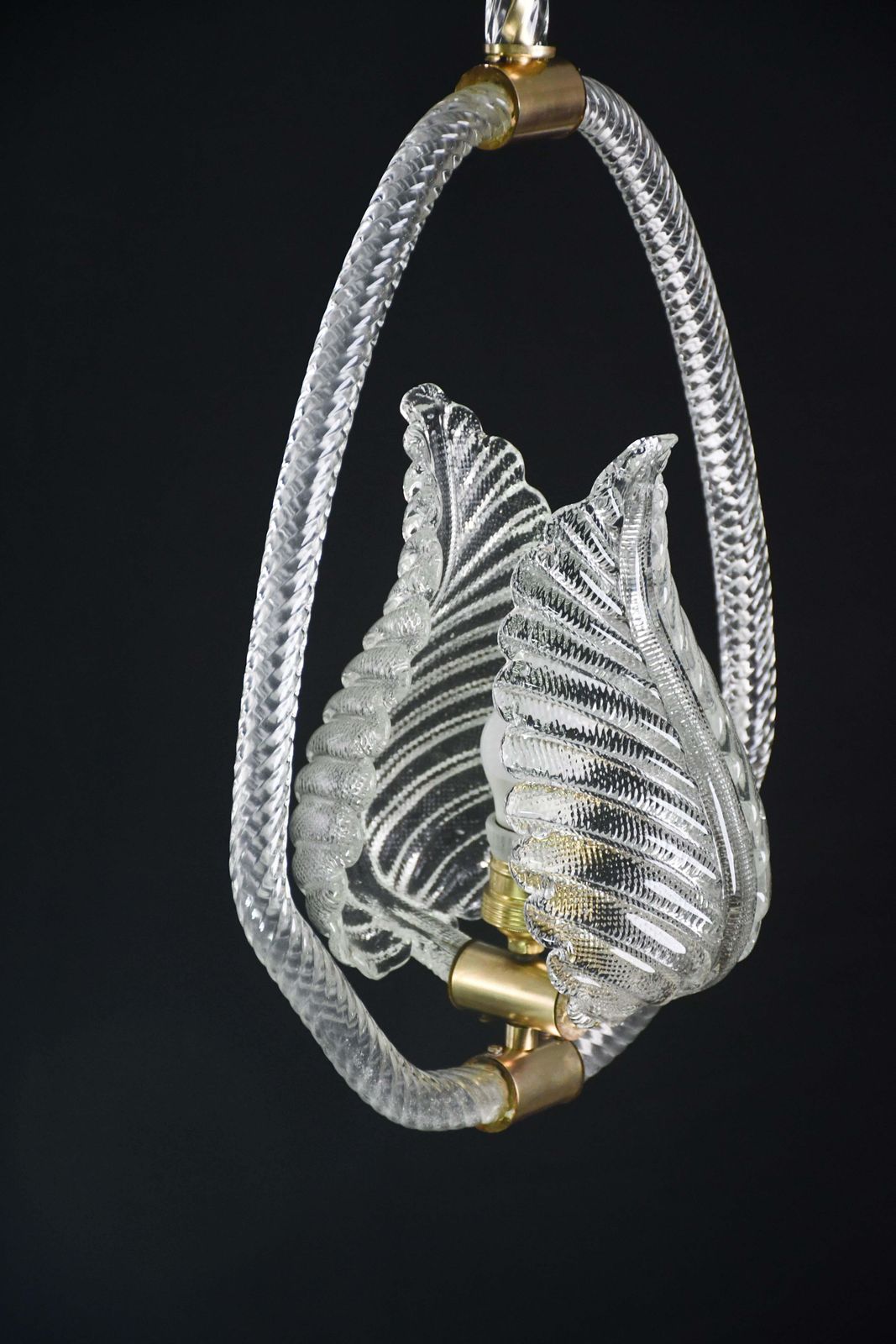 Lighting Elgant Transparent Art Decò Barovier E Toso Pendant Light Murano Glass, 1940s photo
