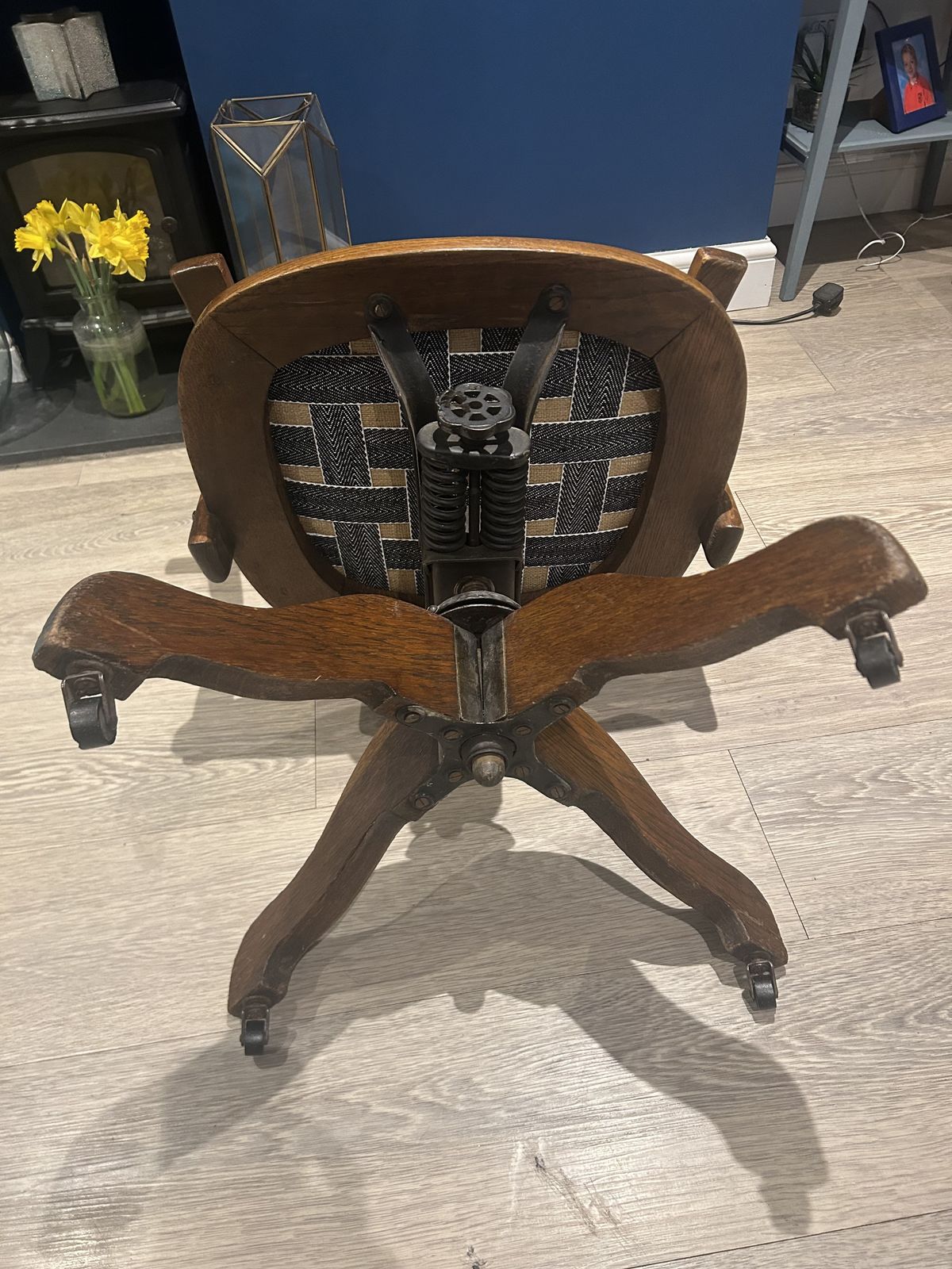 Edwardian Oak Swivel Desk Chair photo for sale