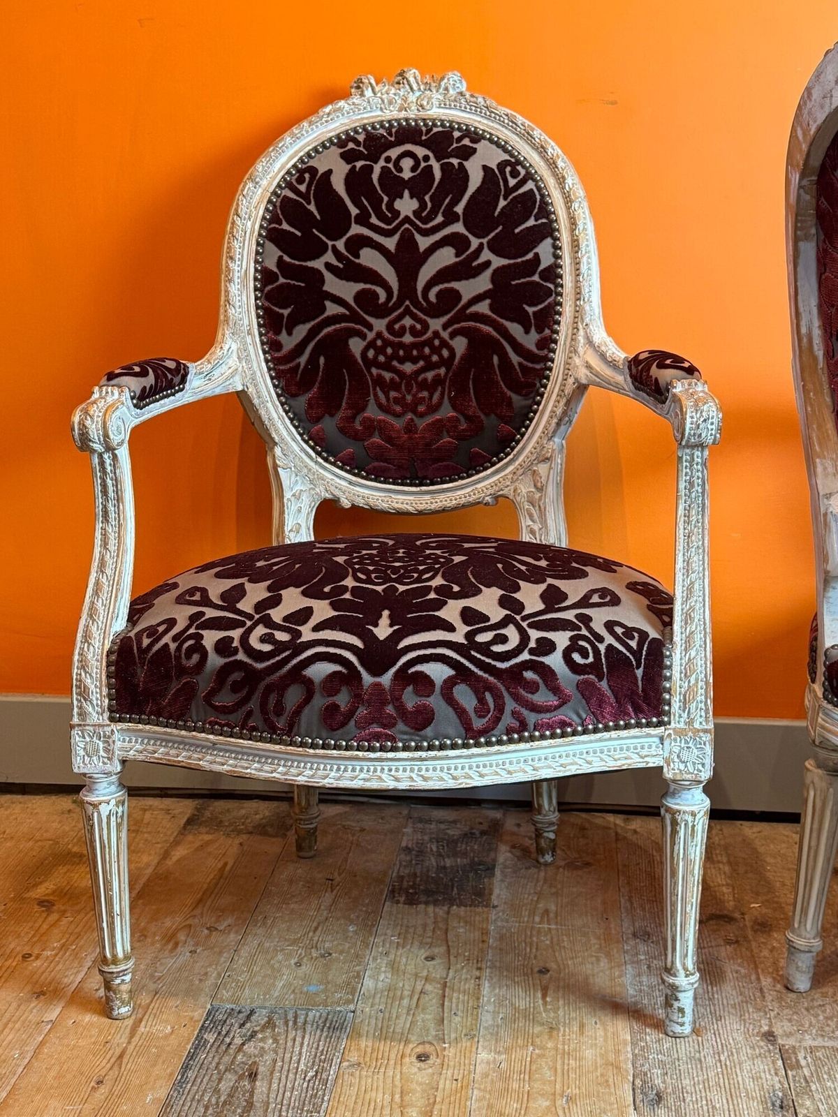 Pair Of 19th Century French Carved & Painted Fauteuils In Louis XVI Taste photo vinterior