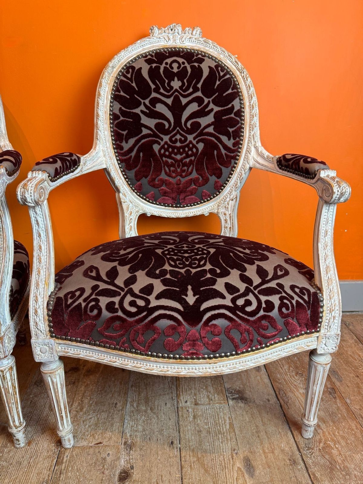 Pair Of 19th Century French Carved & Painted Fauteuils In Louis XVI Taste photo buy