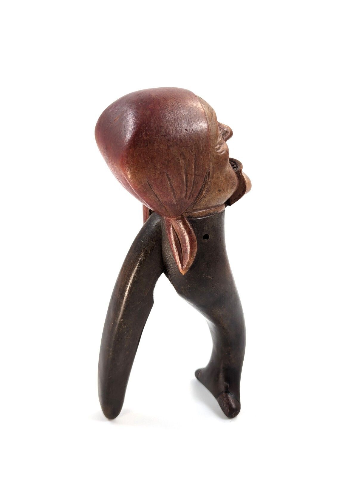 photo for sale Black Forest Carved Wood Nutcracker, Grotesque Woman’s Head Folk Art C. 1890s