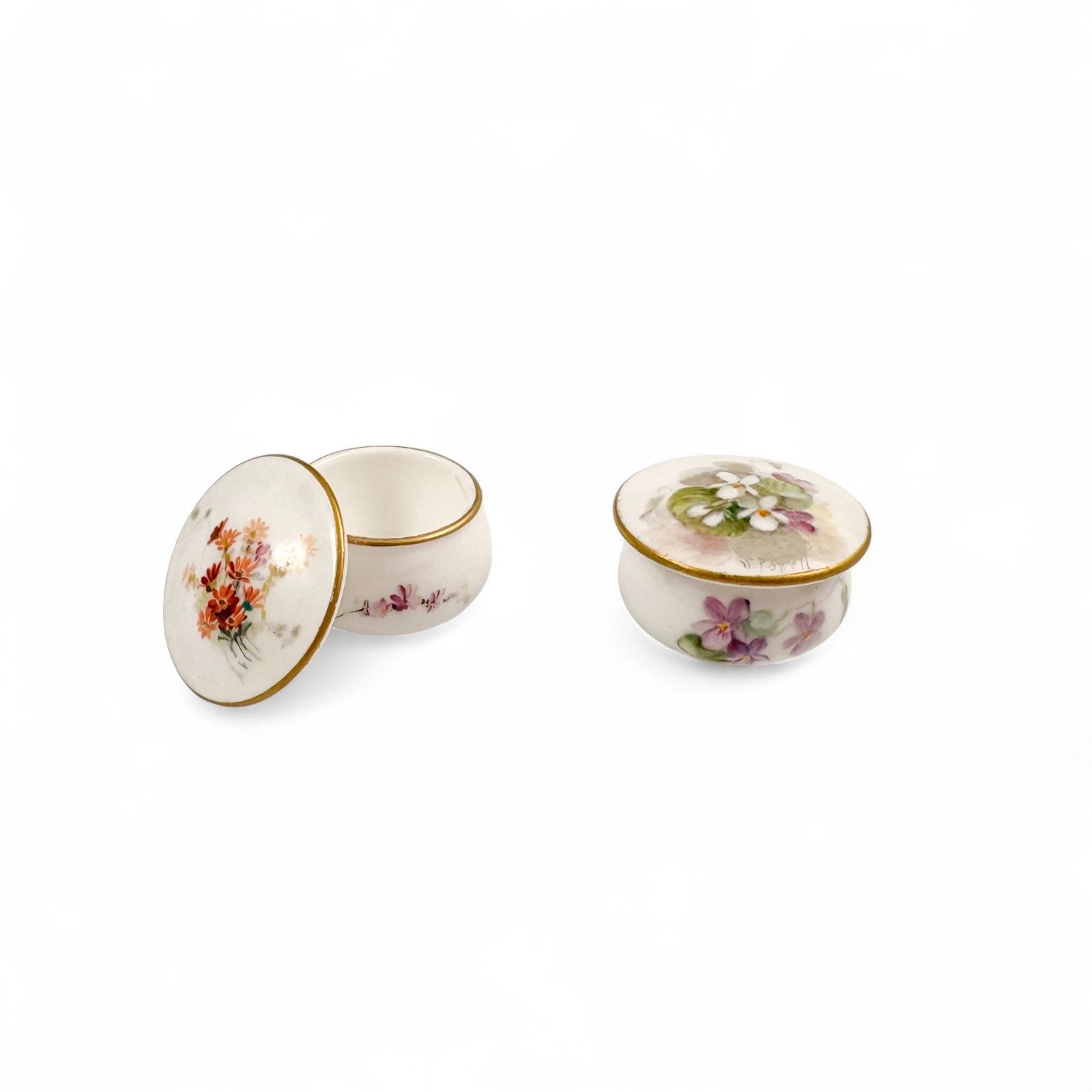 Antique Royal Worcester Hand Painted Porcelain Pill Boxes Pair 1899, 1915 photo furniture
