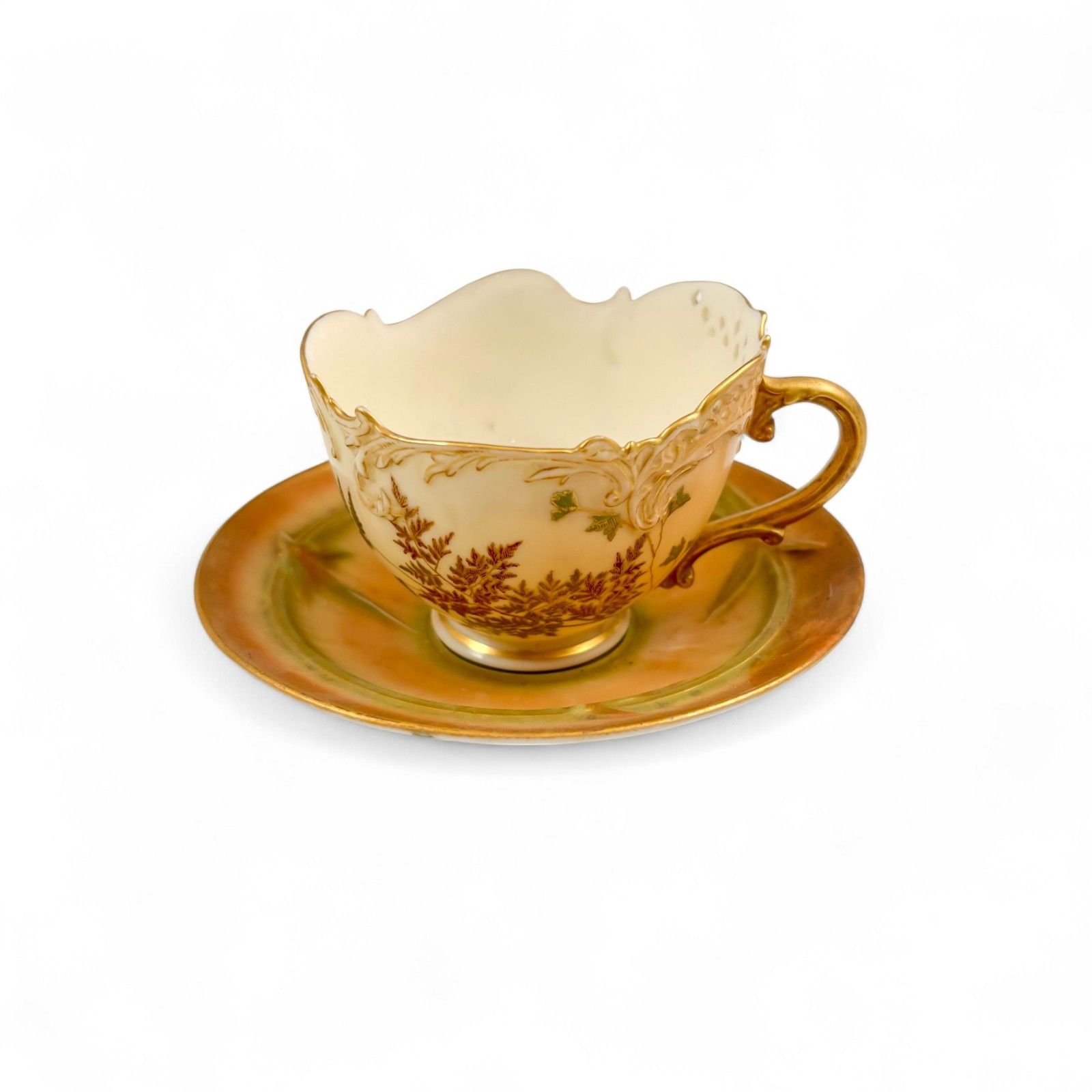 Edwardian Victorian Royal Worcester Blush Porcelain Tea Cup & Saucers 1891 1902 photo furniture