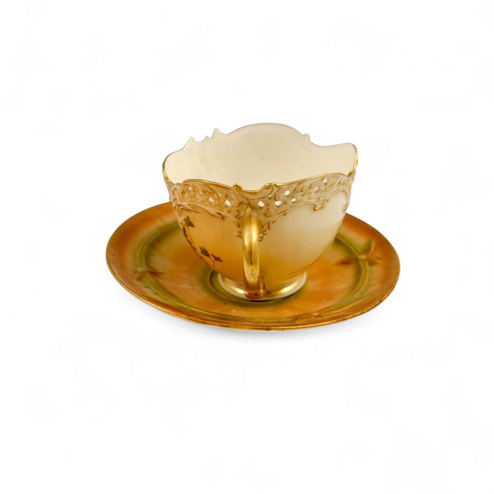Edwardian Victorian Royal Worcester Blush Porcelain Tea Cup & Saucers 1891 1902 photo 150.0