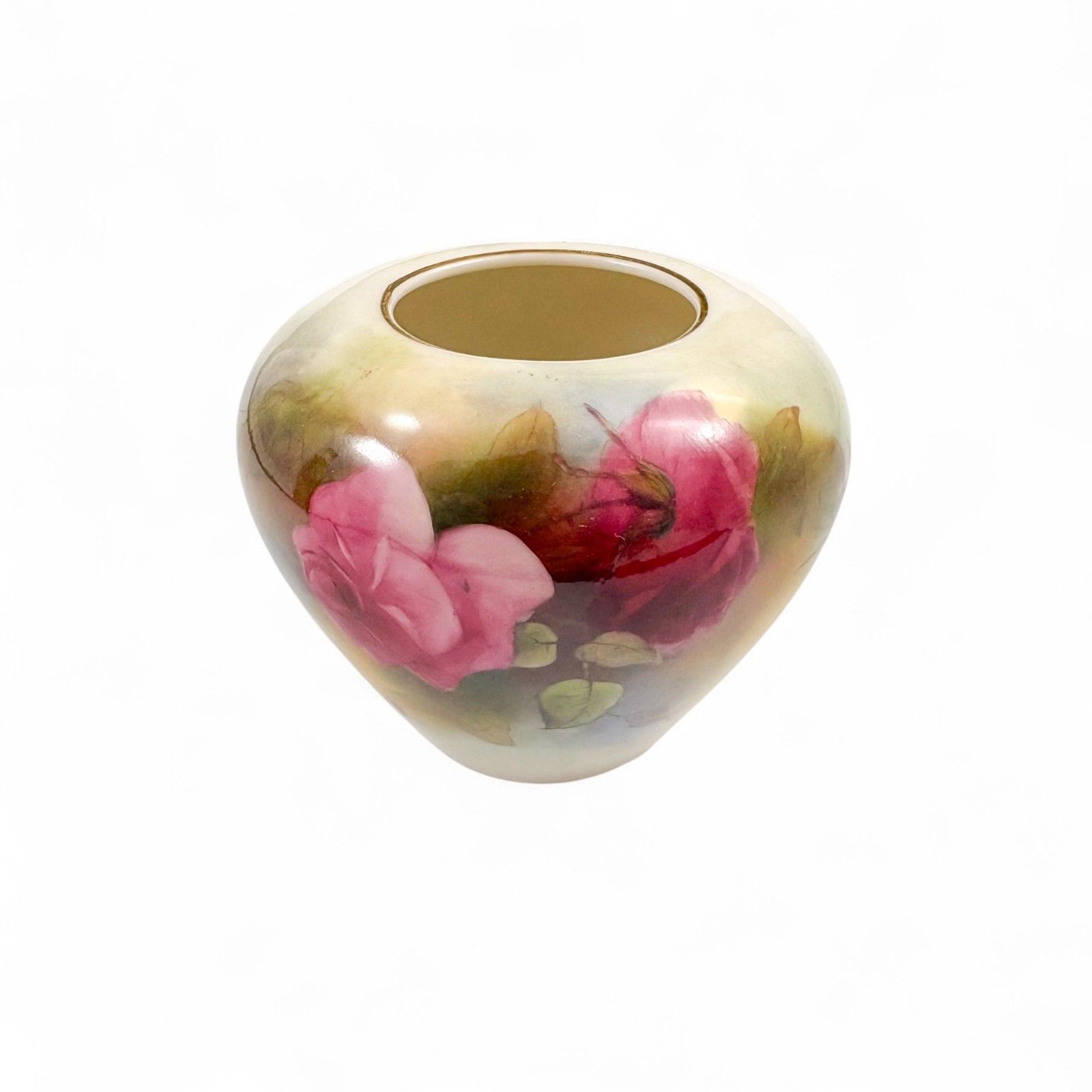 Edwardian Royal Worcester 1912 Hand Painted Rose Vase Blush Porcelain G210