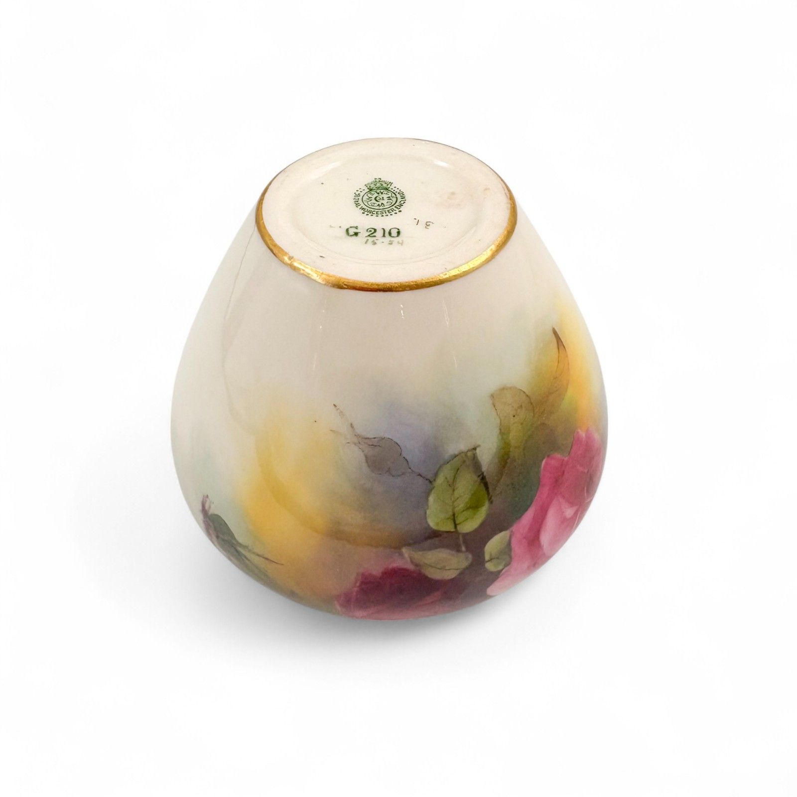 Edwardian Royal Worcester 1912 Hand Painted Rose Vase Blush Porcelain G210 photo vinterior