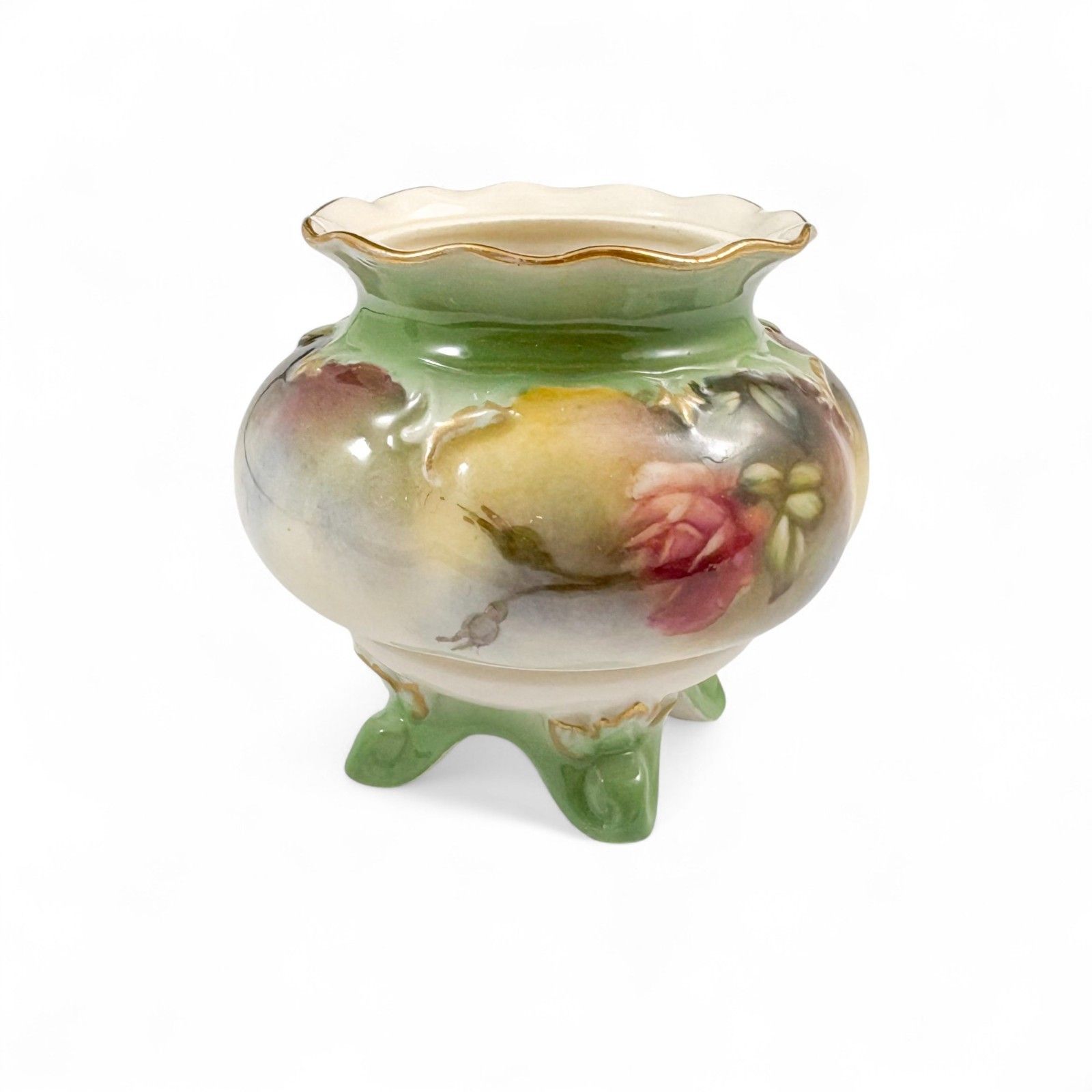 Antique Art Nouveau Hadley’s Worcester Porcelain Rose Bowl Vase C. 1900 photo Home Decor
