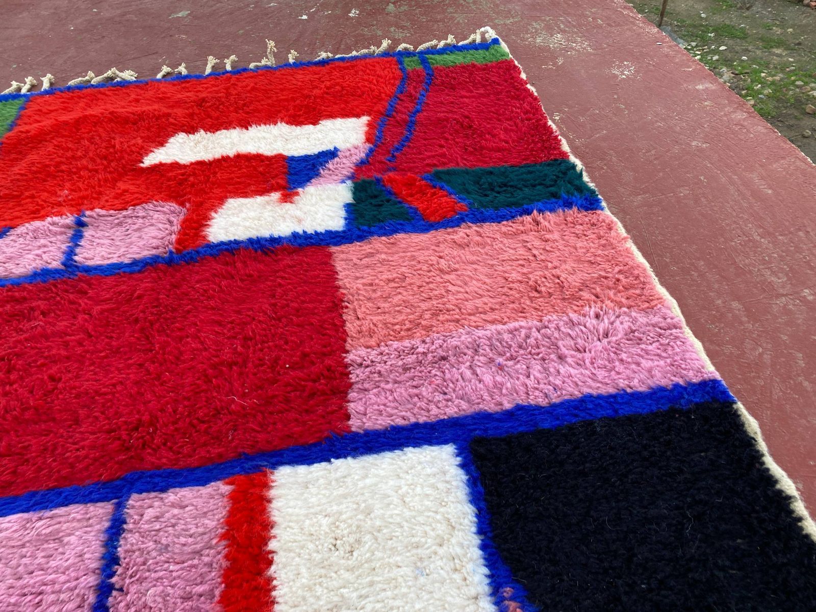 Textiles Contemporary Moroccan Beni Ouarain Rug 300x200cm – Bold Abstract Multicolour Wool Carpet photo