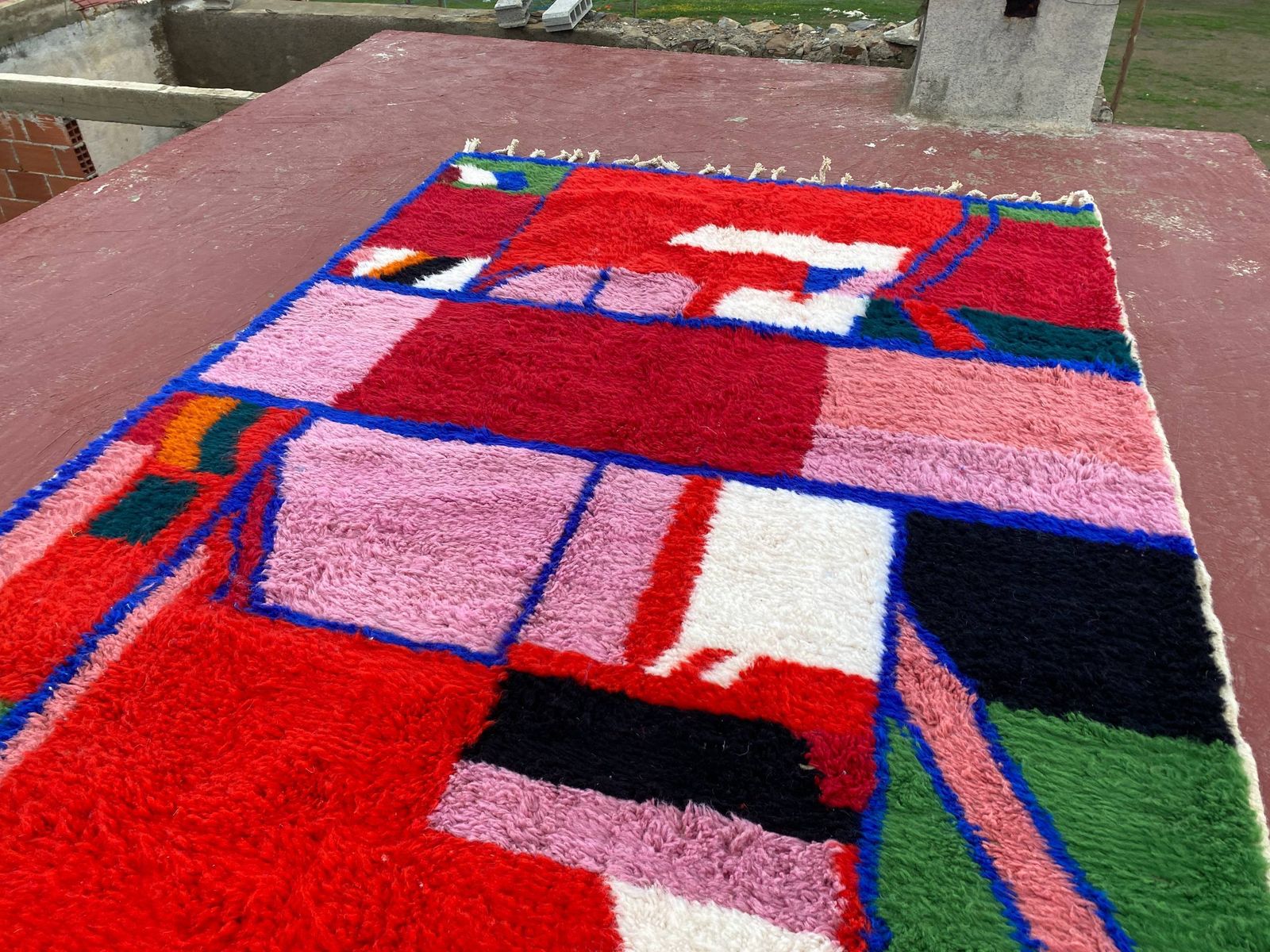 photo vintage Contemporary Moroccan Beni Ouarain Rug 300x200cm – Bold Abstract Multicolour Wool Carpet